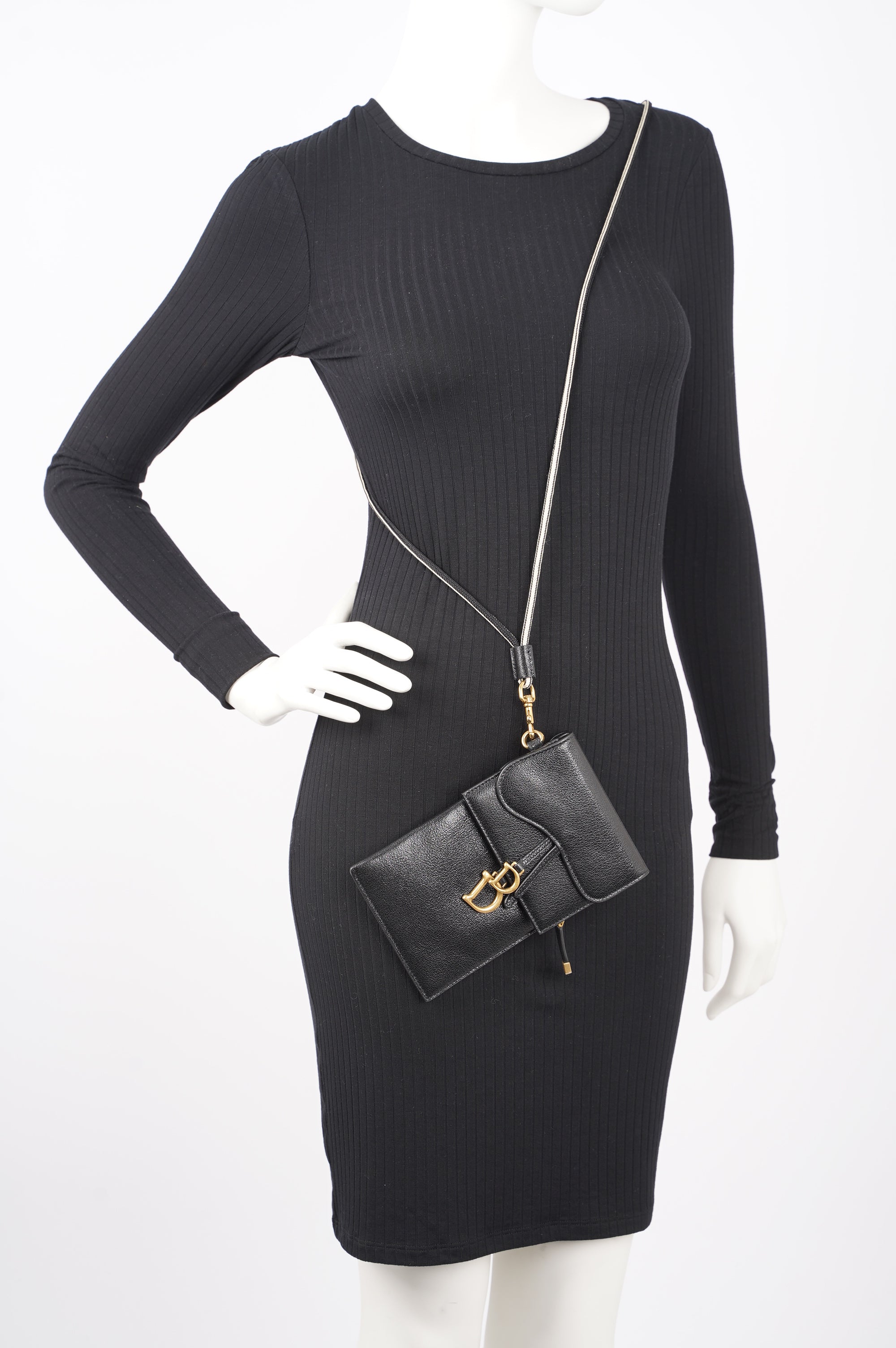 Christian Dior Womens Saddle Multifunctional Pouch Black / Gold