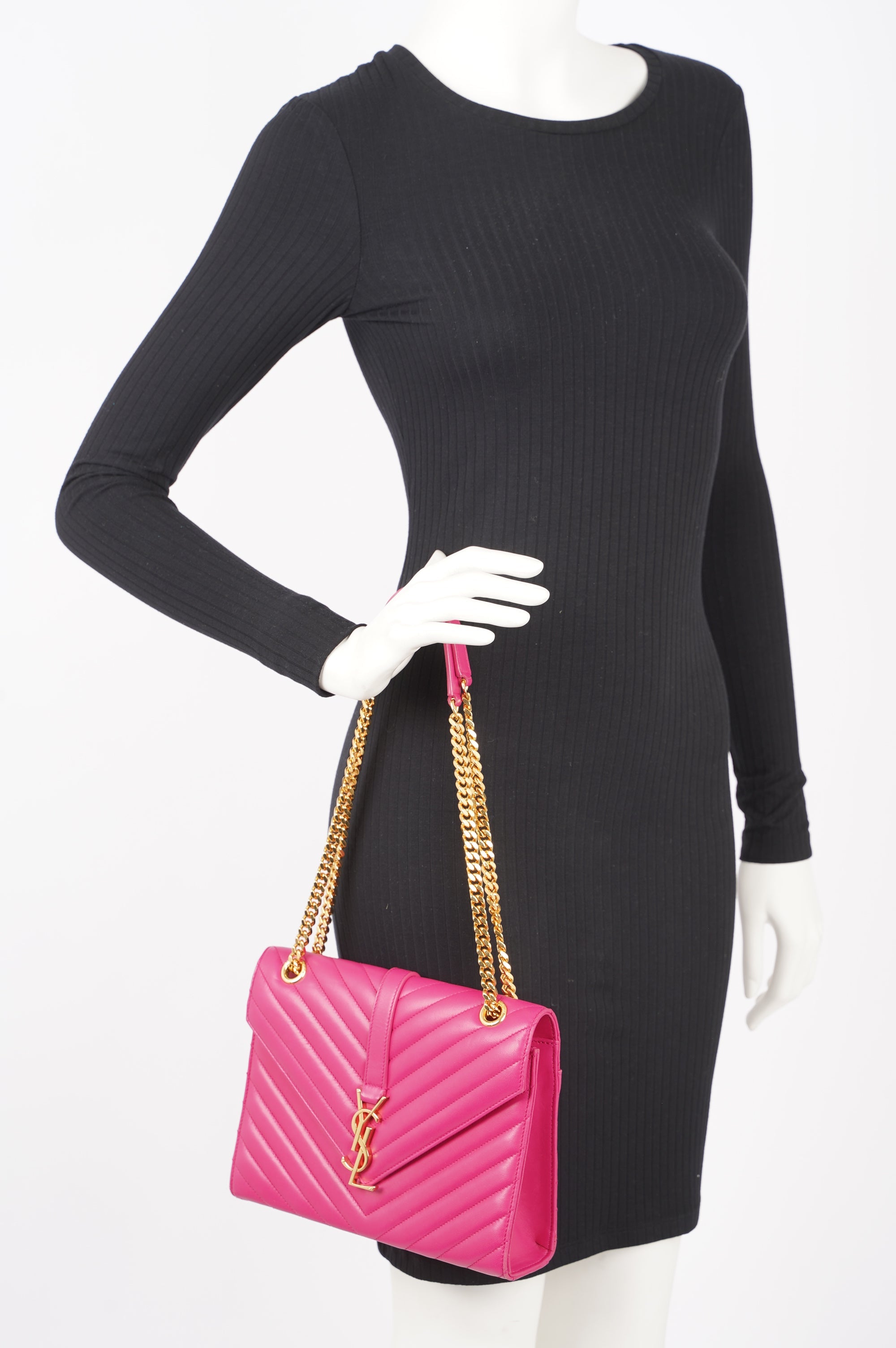 Saint Laurent Womens Chevron Envelope Bag Pink Medium