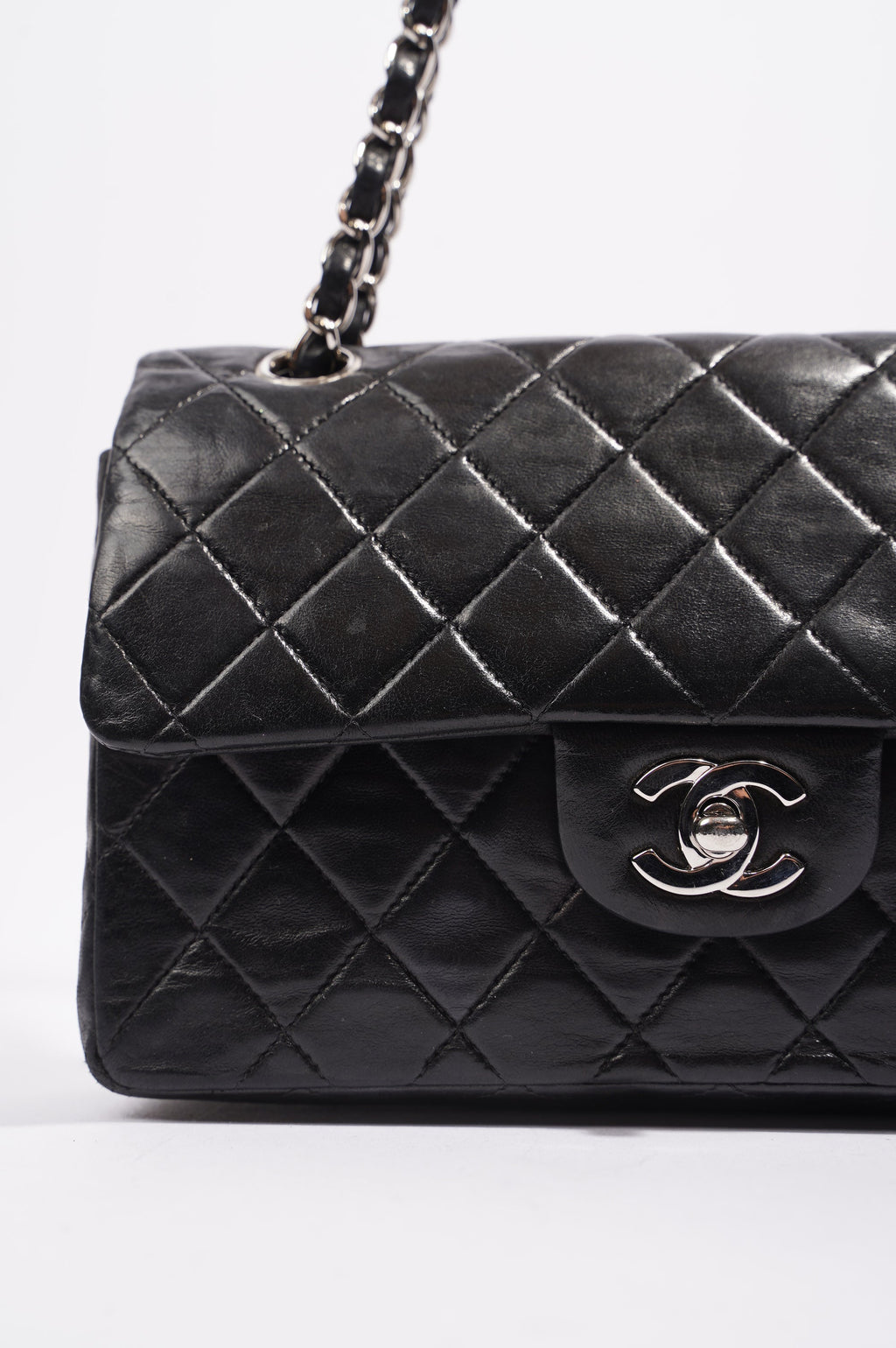 Chanel Womens Lambskin Double Flap Black Small