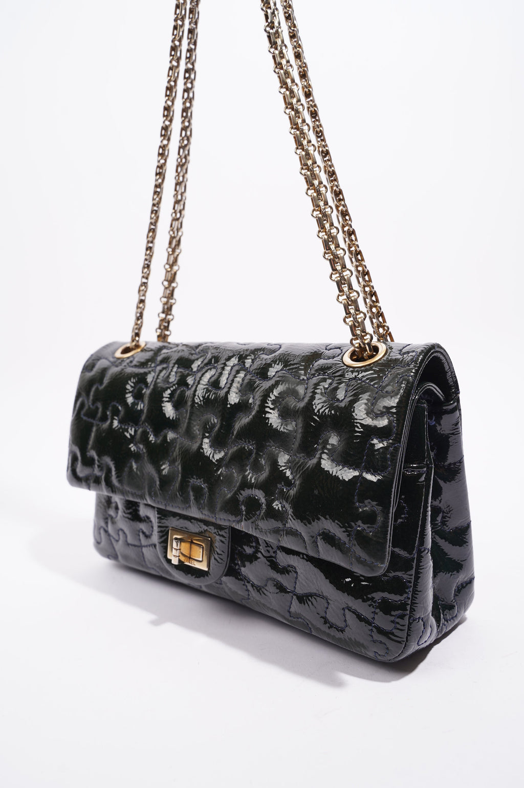 Chanel Womens Classic Puzzle 2.55 Reissue Green Patent Leather