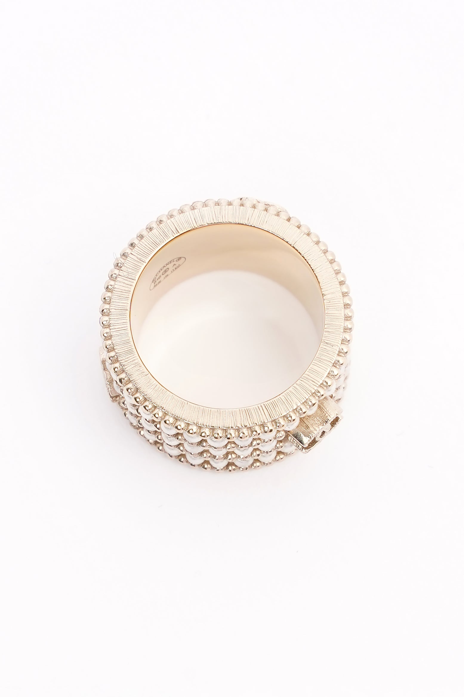 Chanel Micro Pearls Row Ring Champagne Gold Finish
