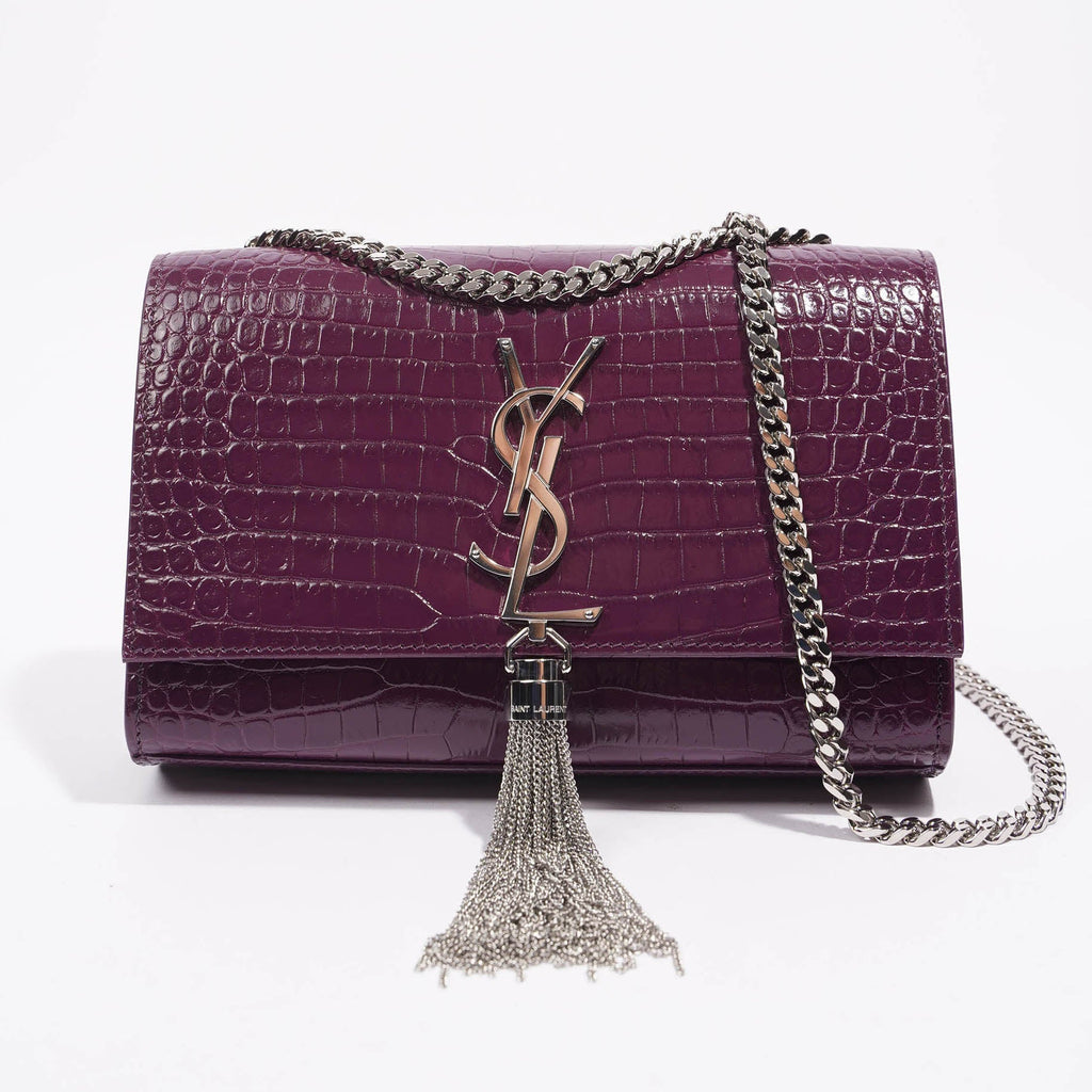 Saint Laurent Kate Tassle Bag Burgundy Croc Small