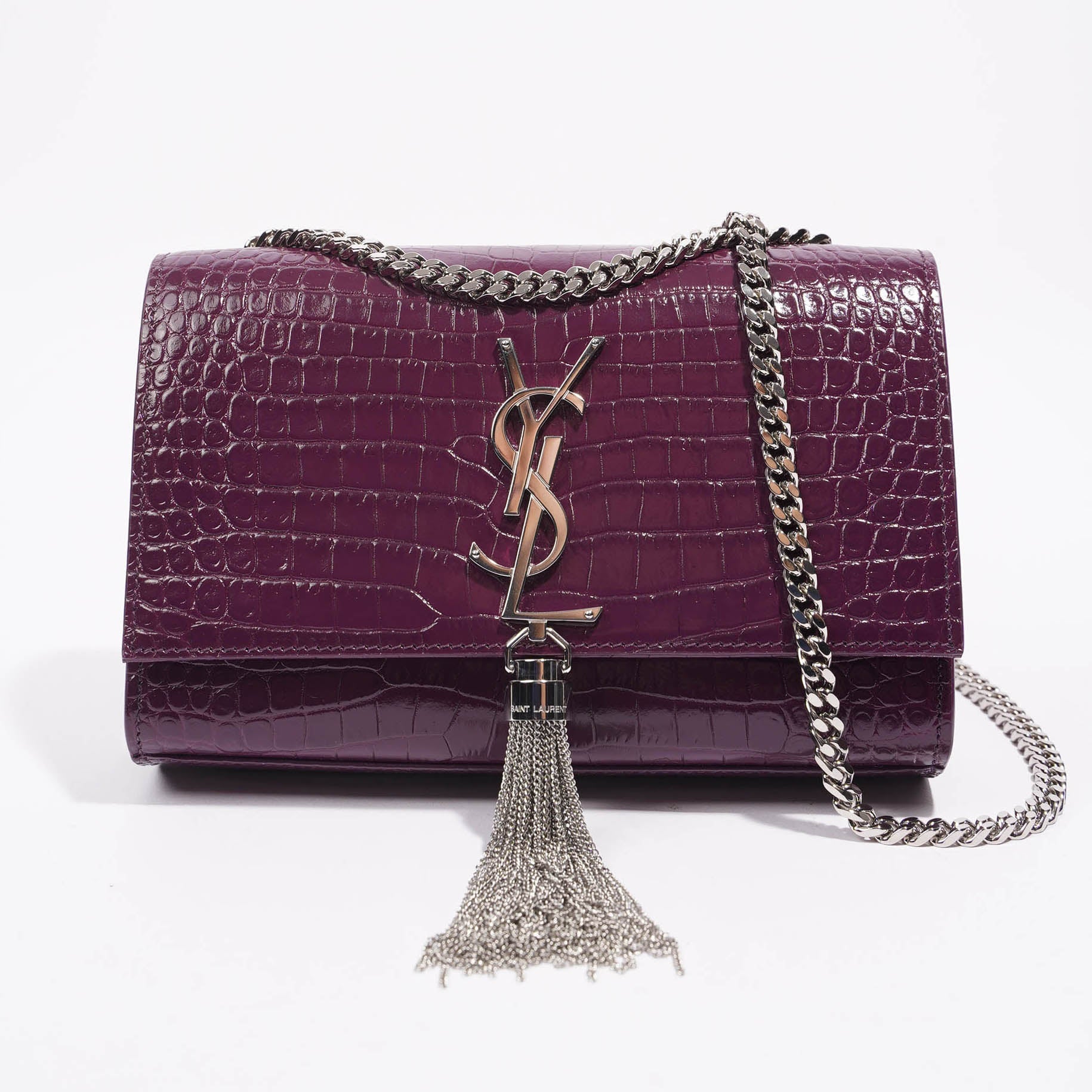 Saint Laurent Kate Tassle Bag Burgundy Croc Small