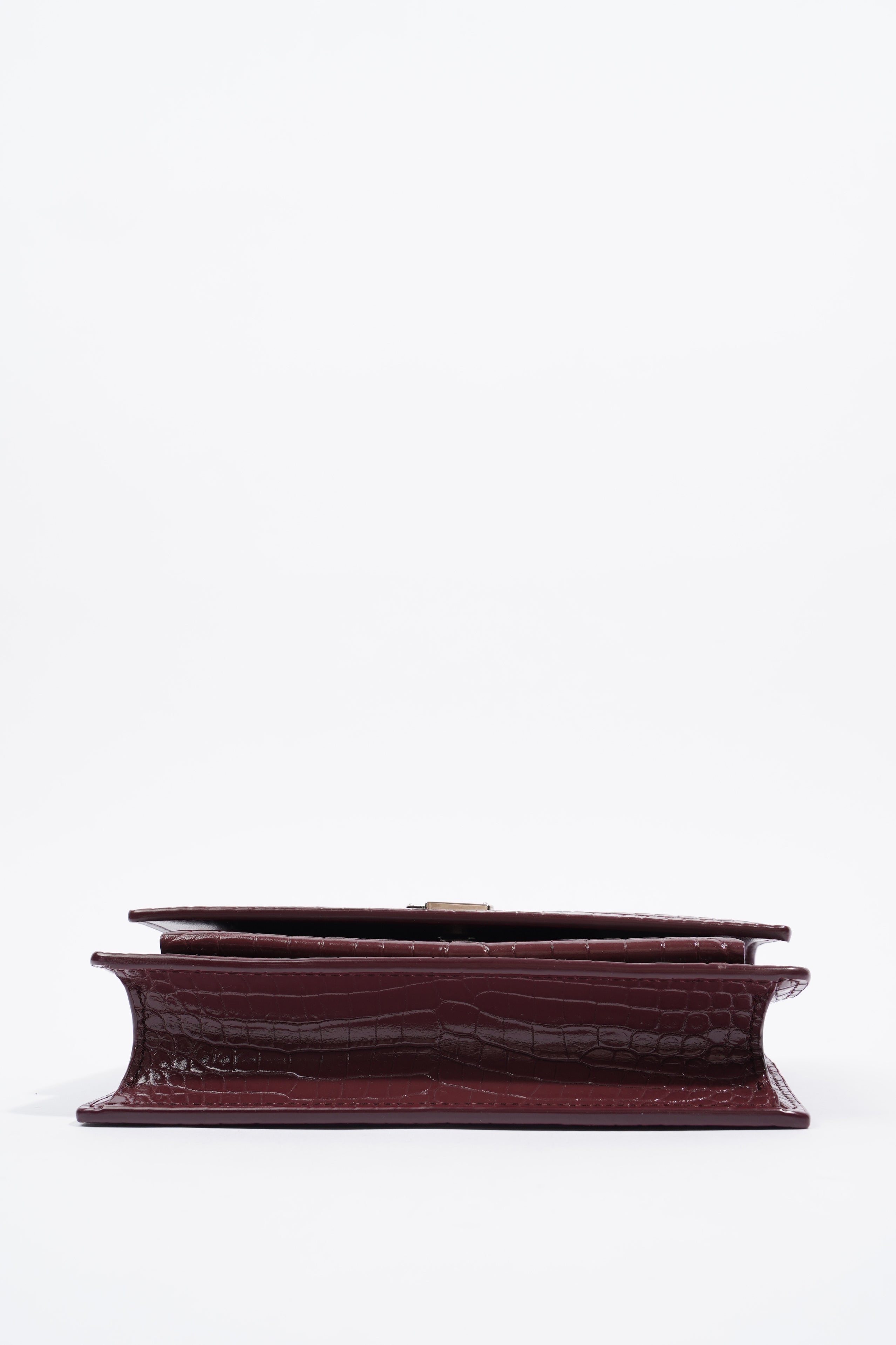 Saint Laurent Sunset Chain Wallet Burgundy Croc