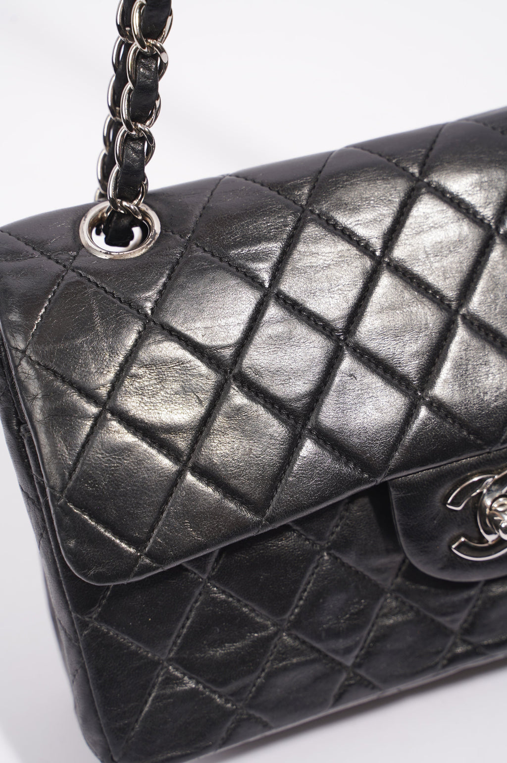 Chanel Womens Lambskin Double Flap Black Small