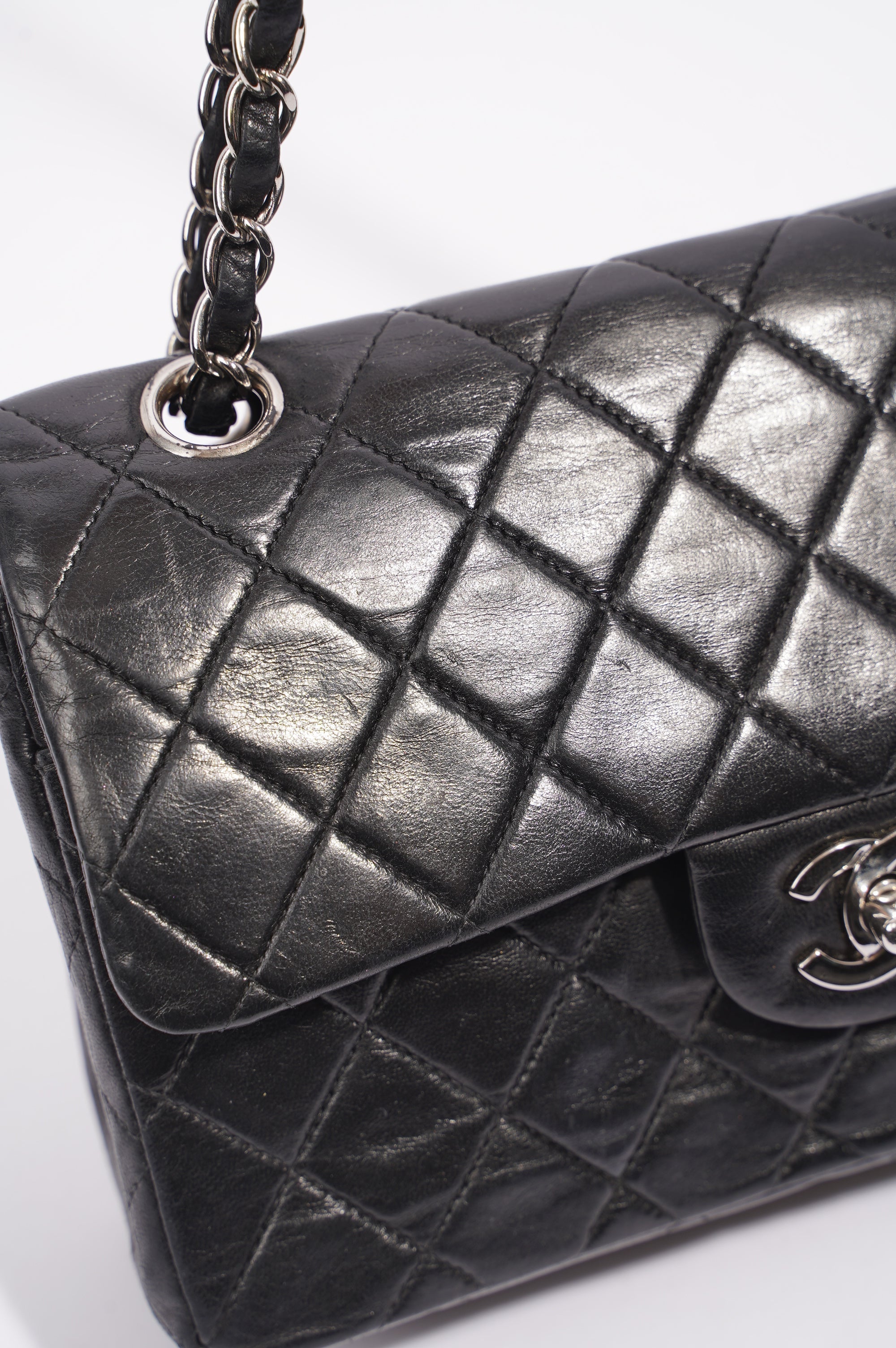 Chanel Womens Lambskin Double Flap Black Small