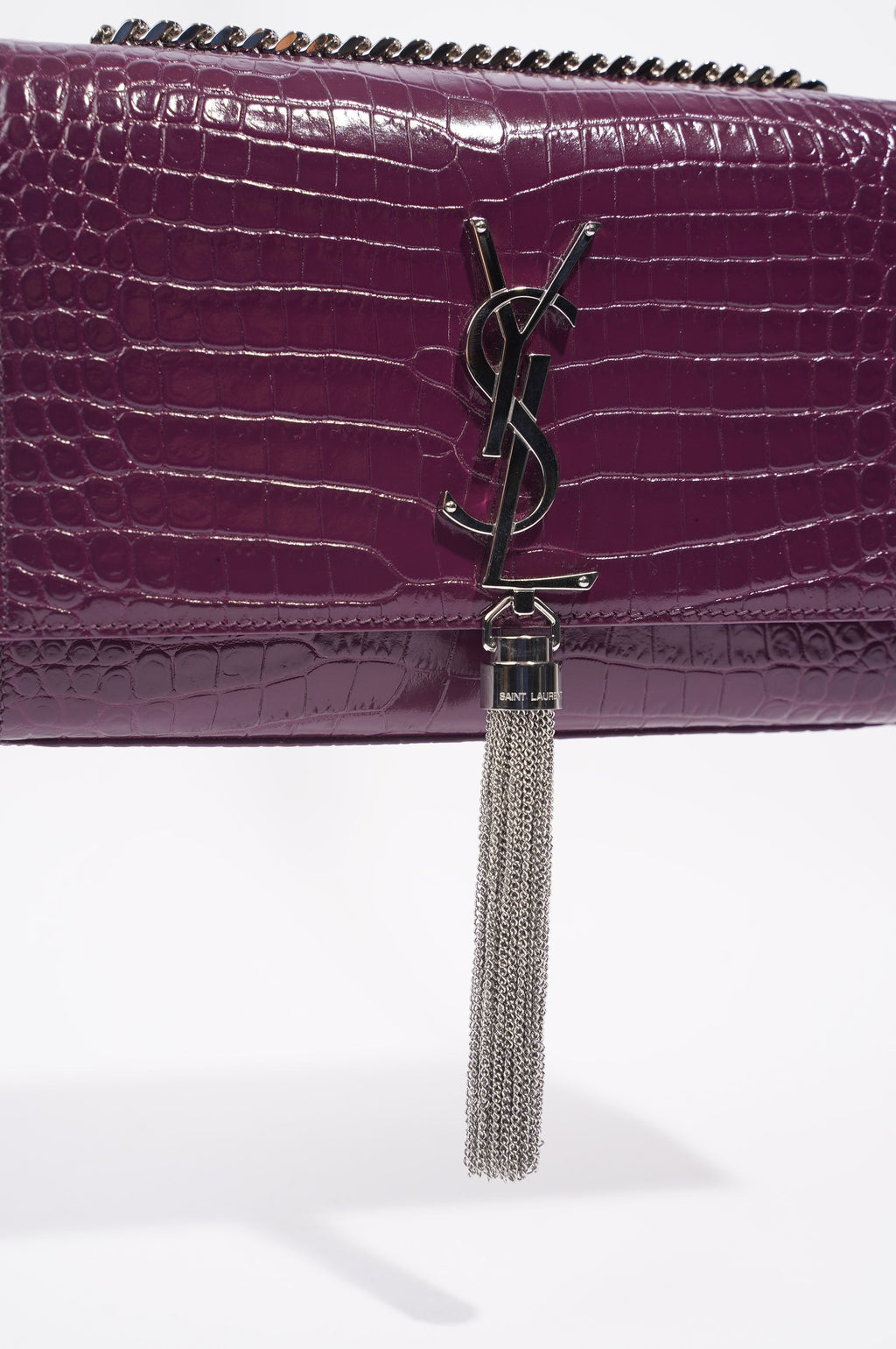 Saint Laurent Kate Tassle Bag Burgundy Croc Small