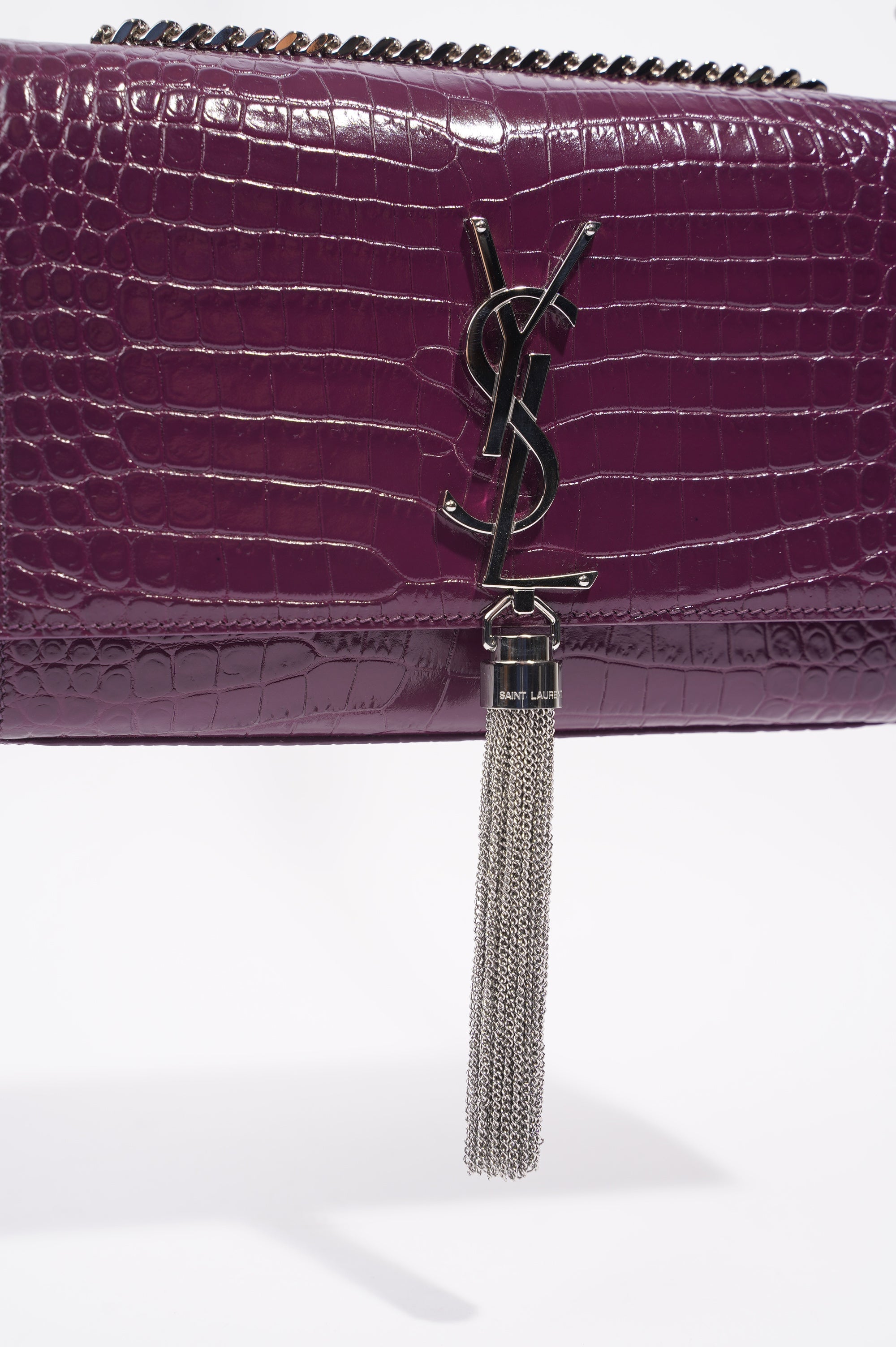 Saint Laurent Kate Tassle Bag Burgundy Croc Small