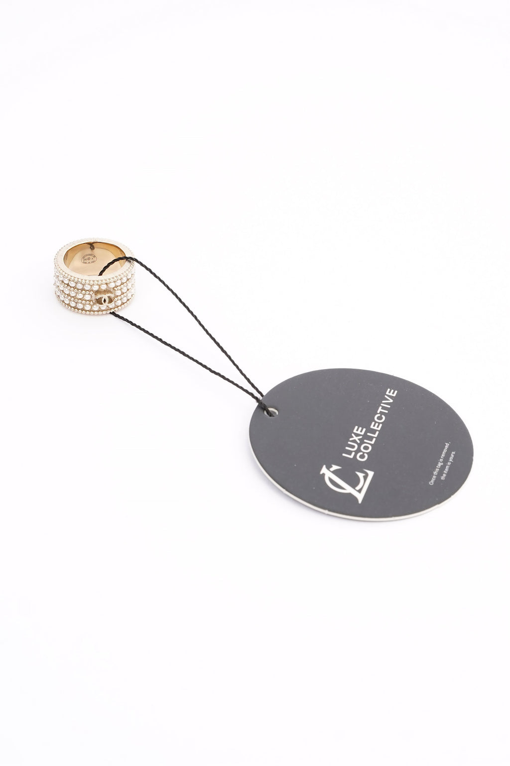 Chanel Micro Pearls Row Ring Champagne Gold Finish