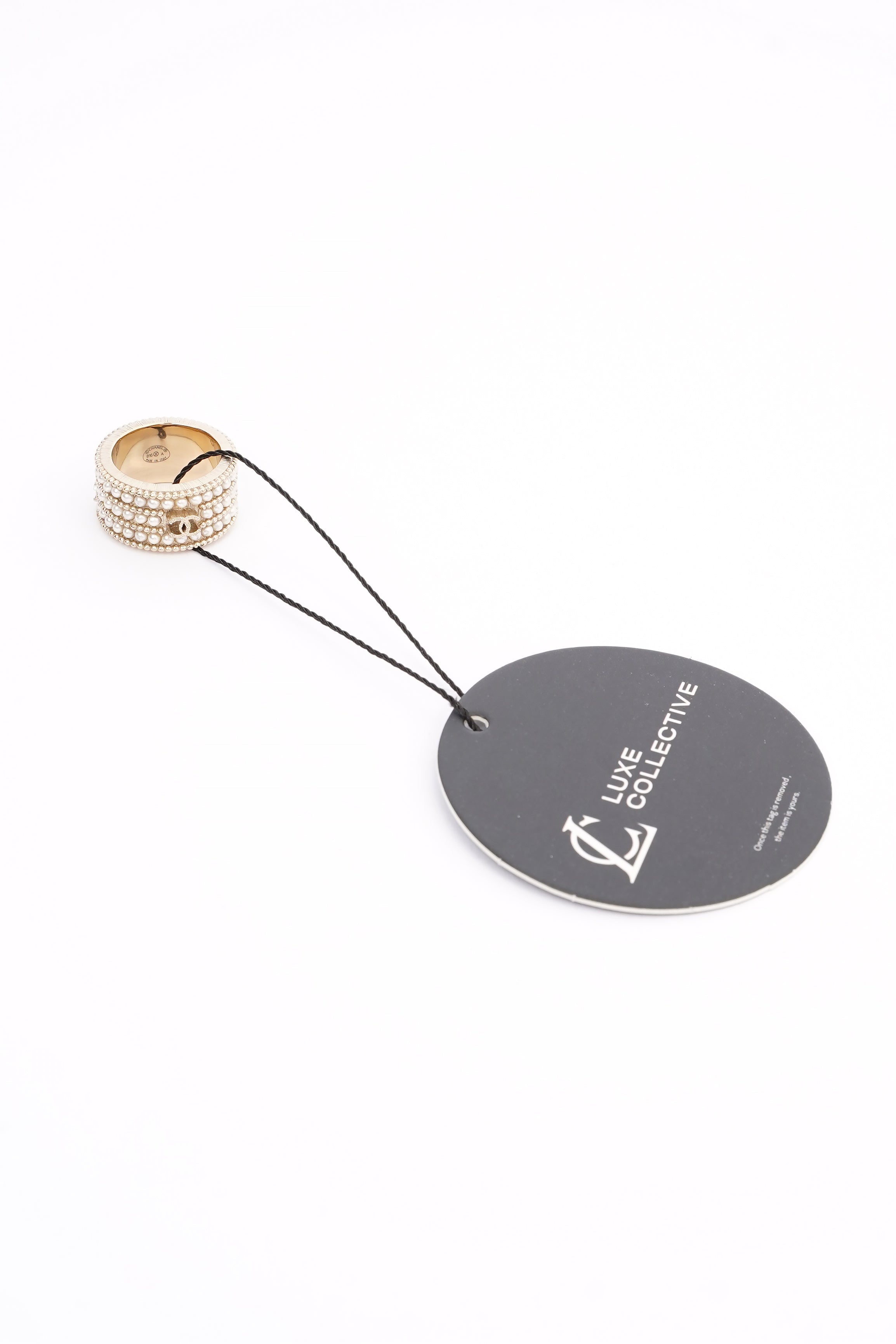 Chanel Micro Pearls Row Ring Champagne Gold Finish