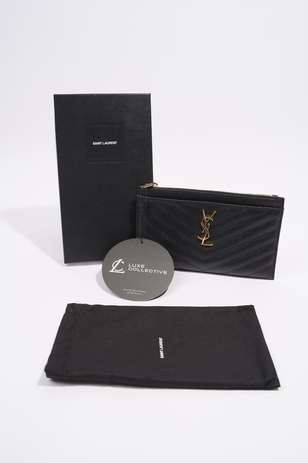 Saint Laurent Cassandre Zipped Pouch Black Leather