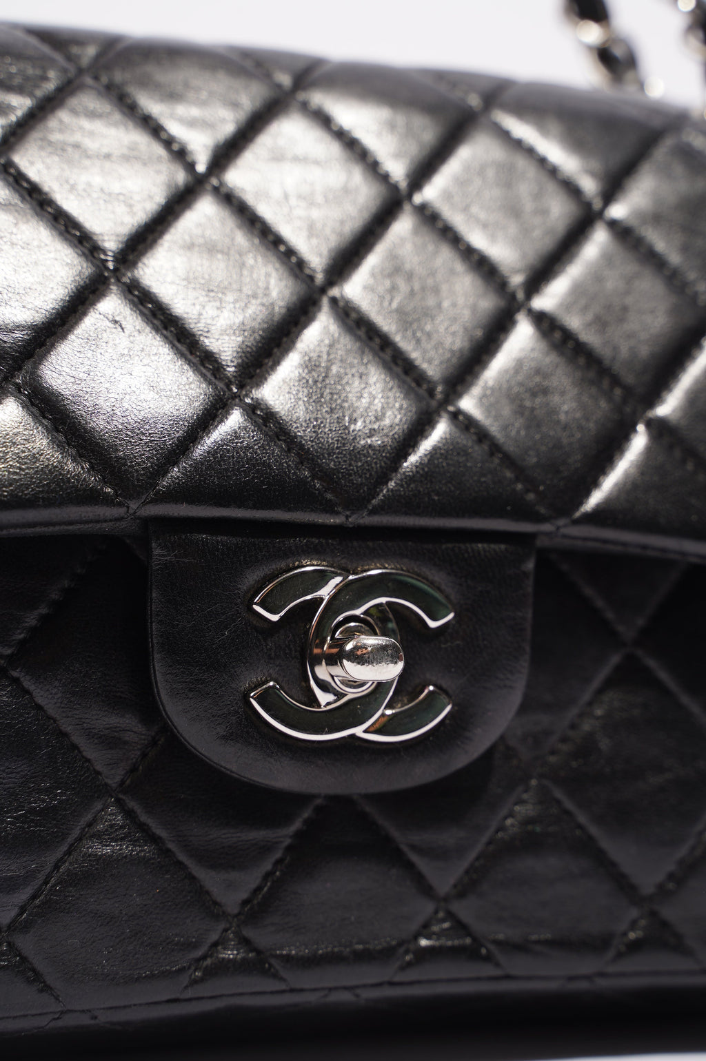 Chanel Womens Lambskin Double Flap Black Small