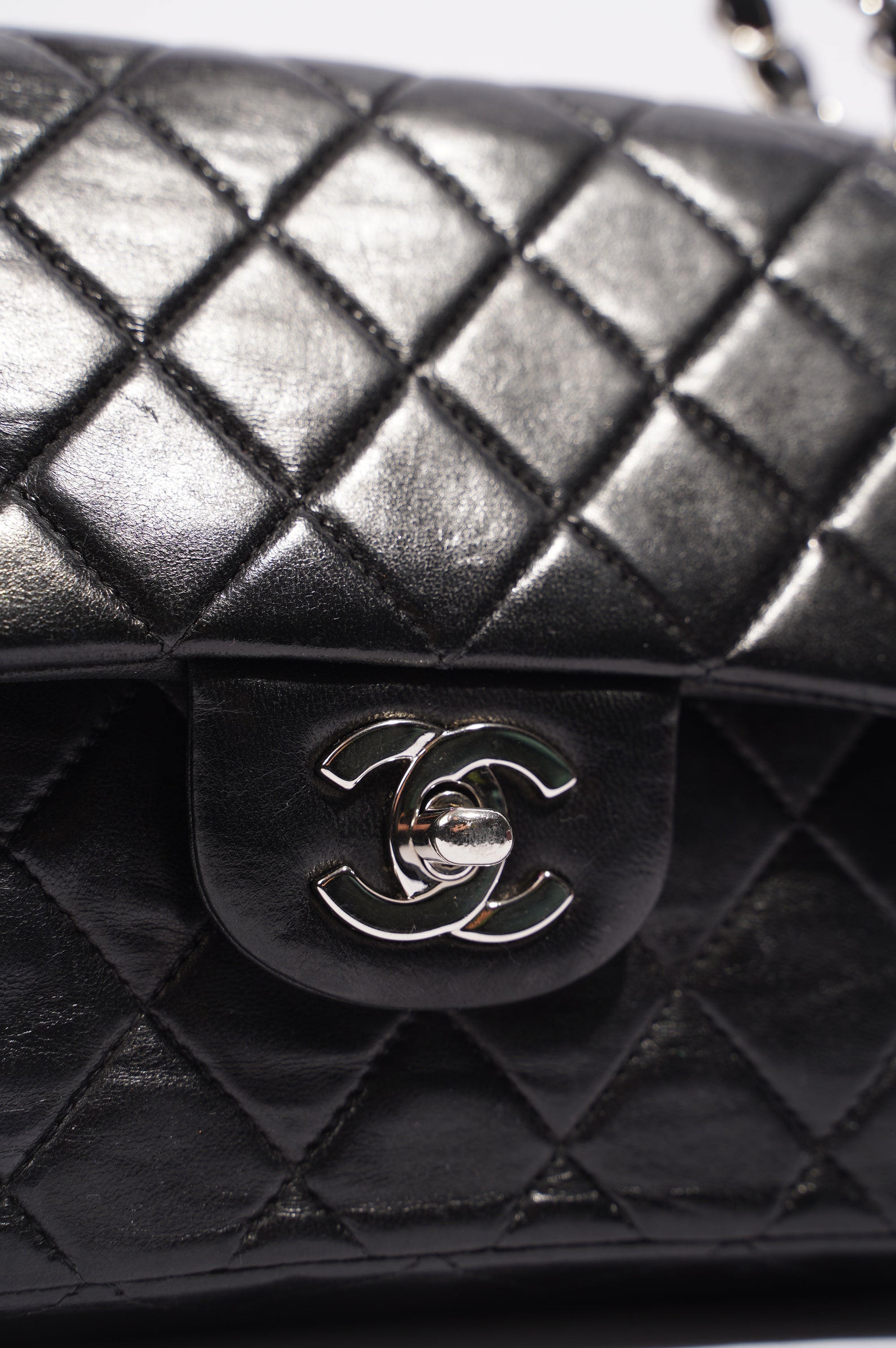 Chanel Womens Lambskin Double Flap Black Small