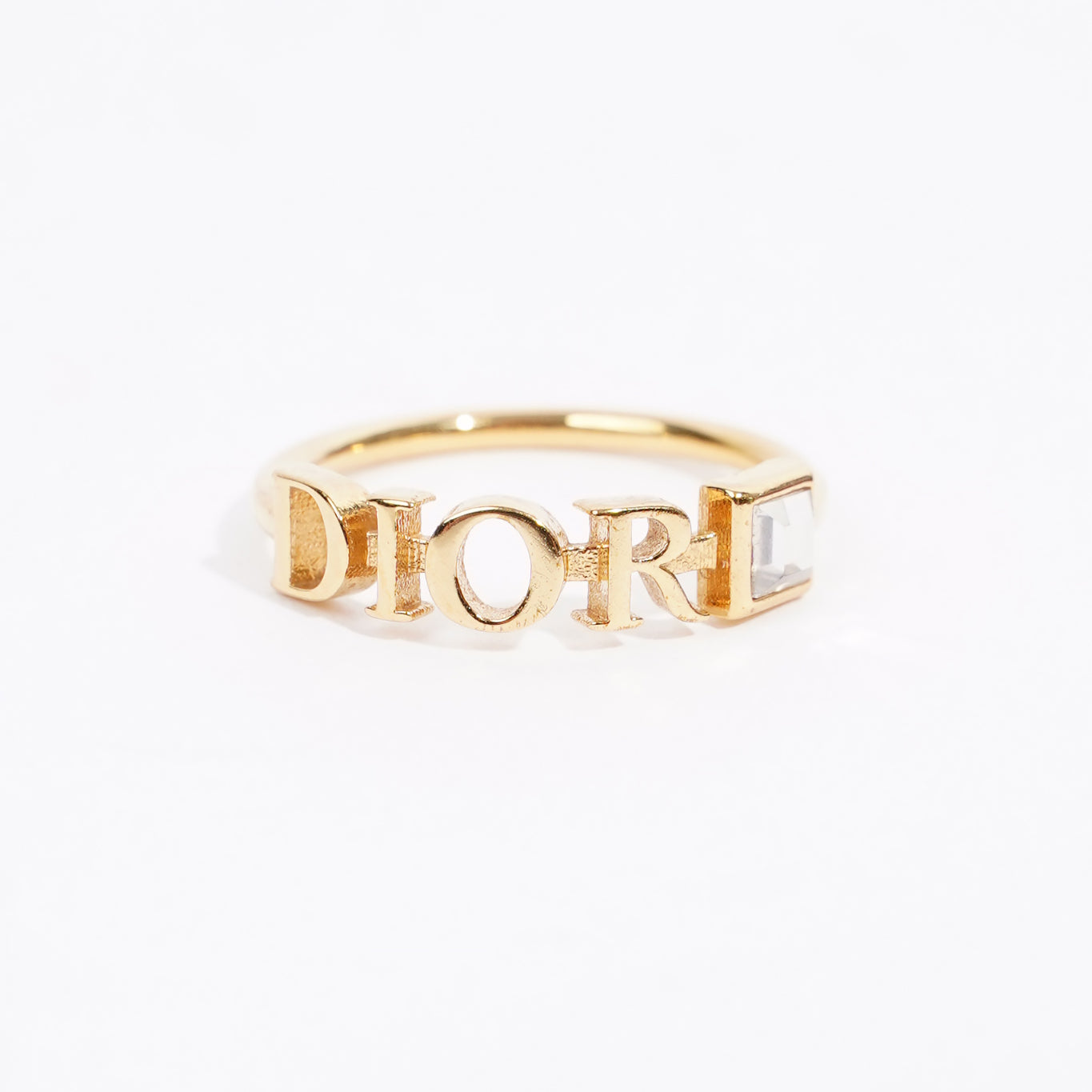 Christian Dior Womens Dior Letters Ring Golden Finish Base Metal Small