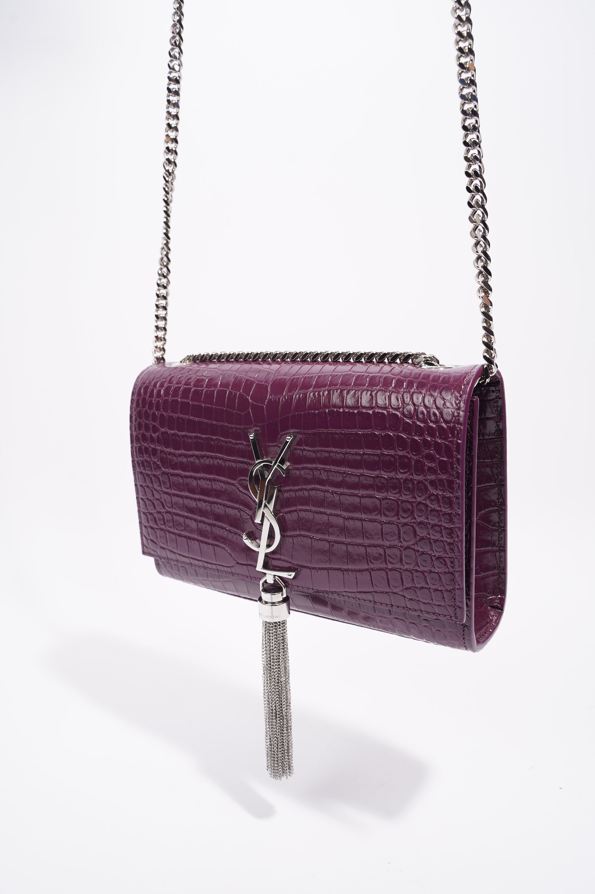 Saint Laurent Kate Tassle Bag Burgundy Croc Small