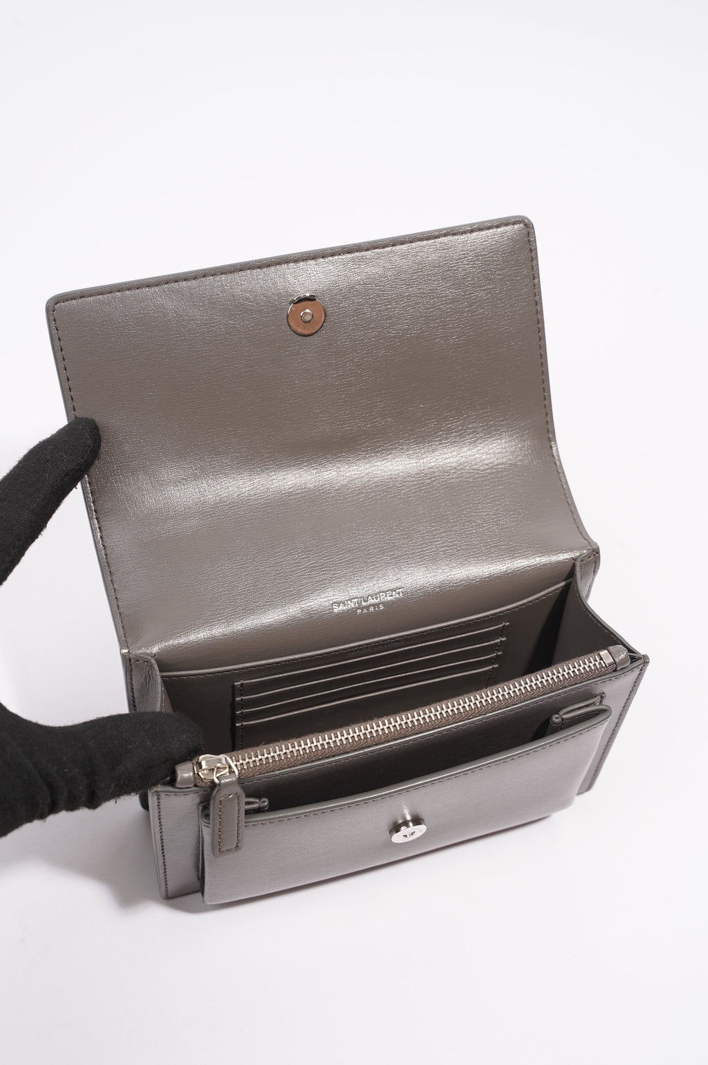 Saint Laurent Sunset Bag Grey Leather Mini