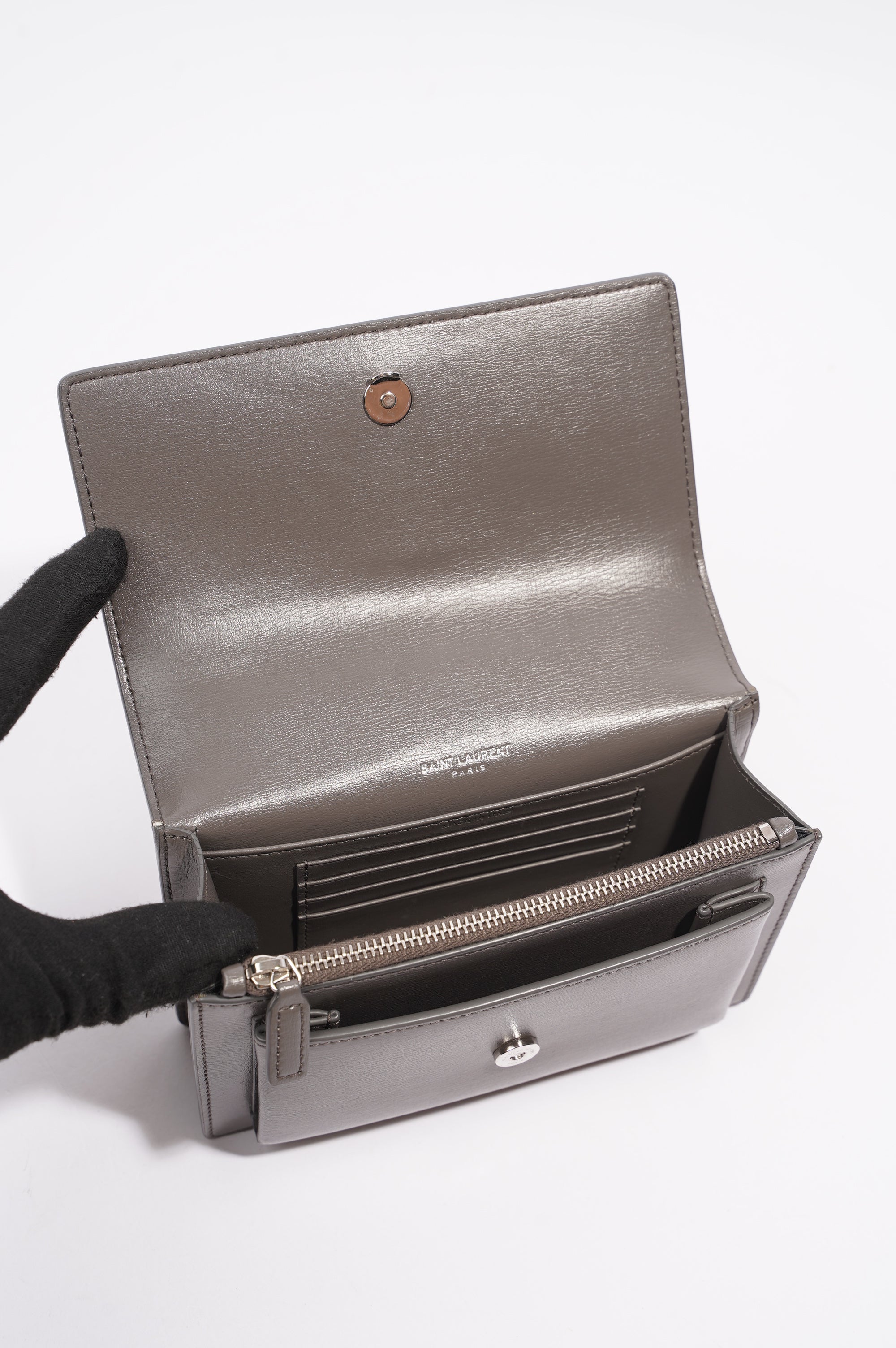 Saint Laurent Sunset Bag Grey Leather Mini