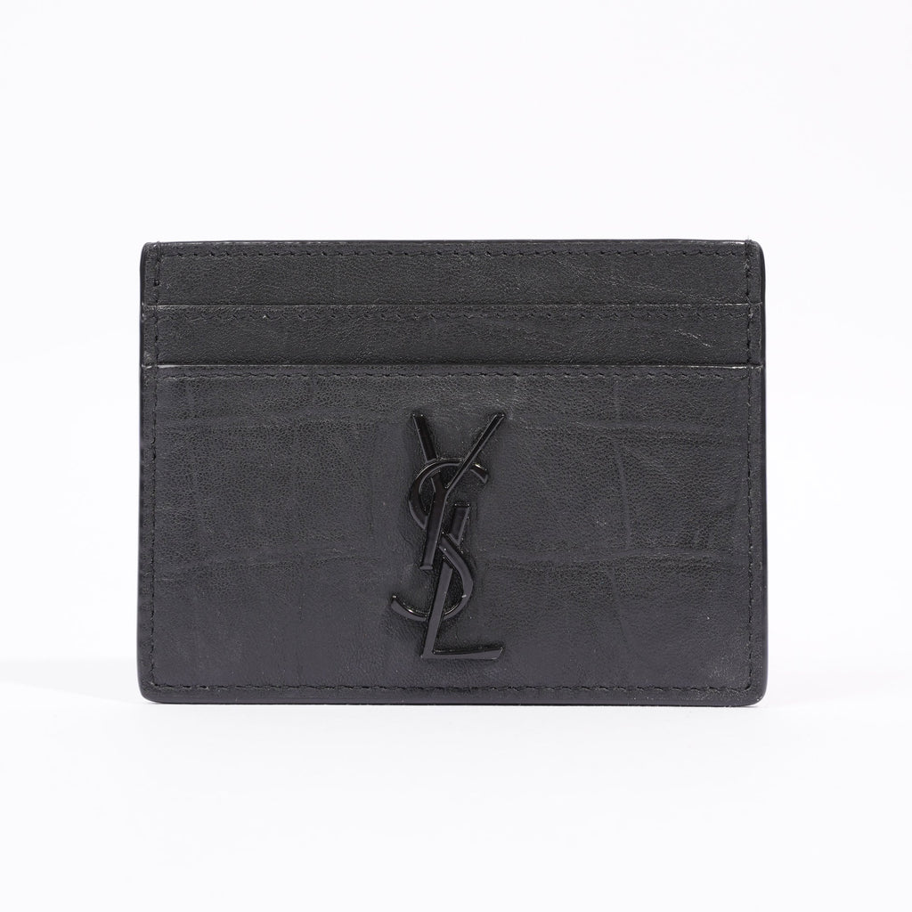Saint Laurent Womens Card Holder Black Croc Leather