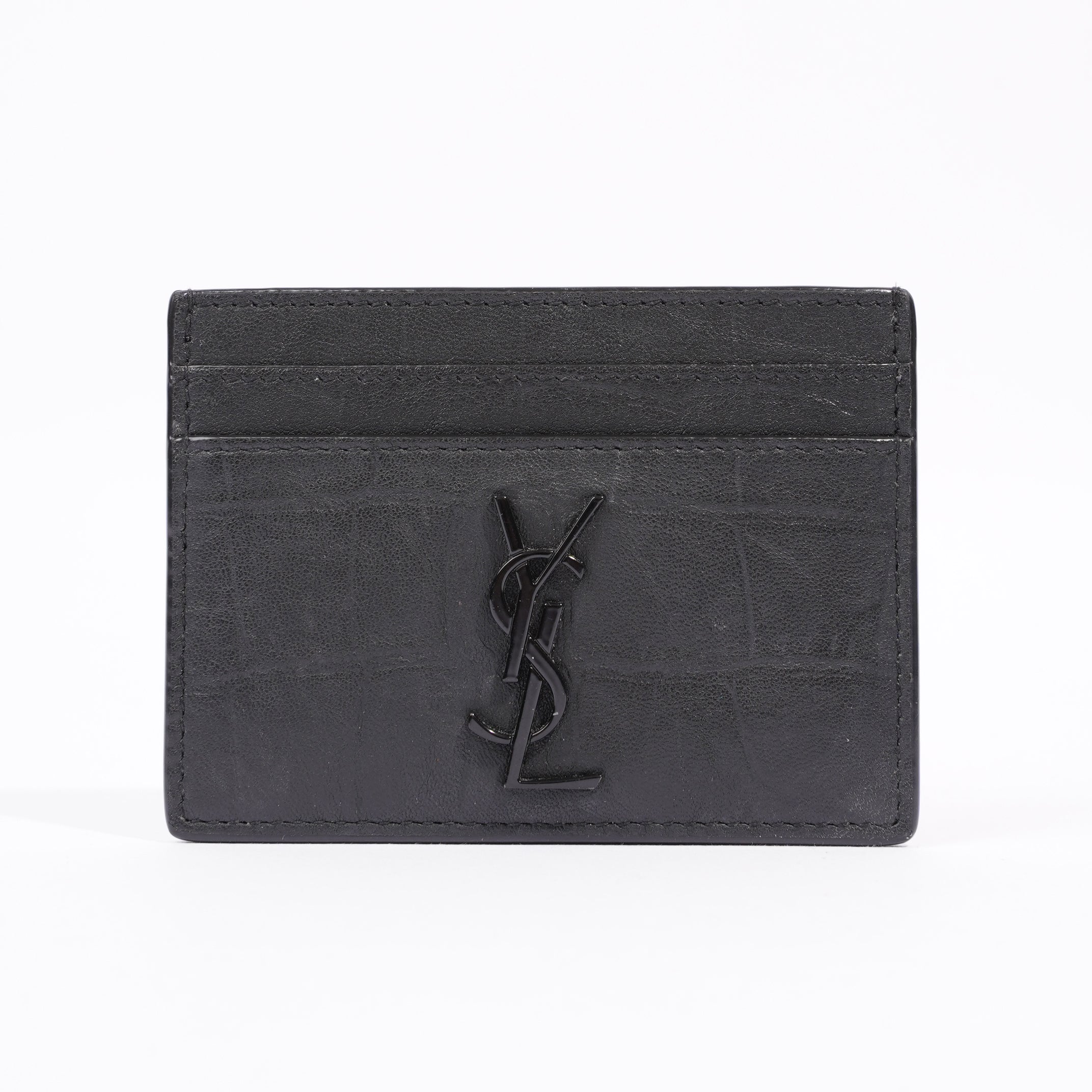 Saint Laurent Womens Card Holder Black Croc Leather