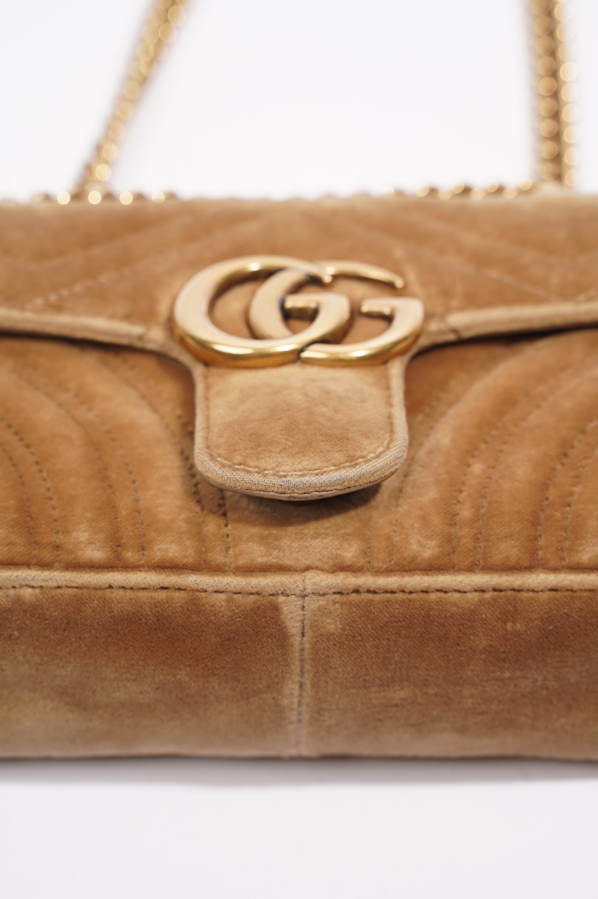 Gucci Womens GG Marmont Flap Bag Caramel Small