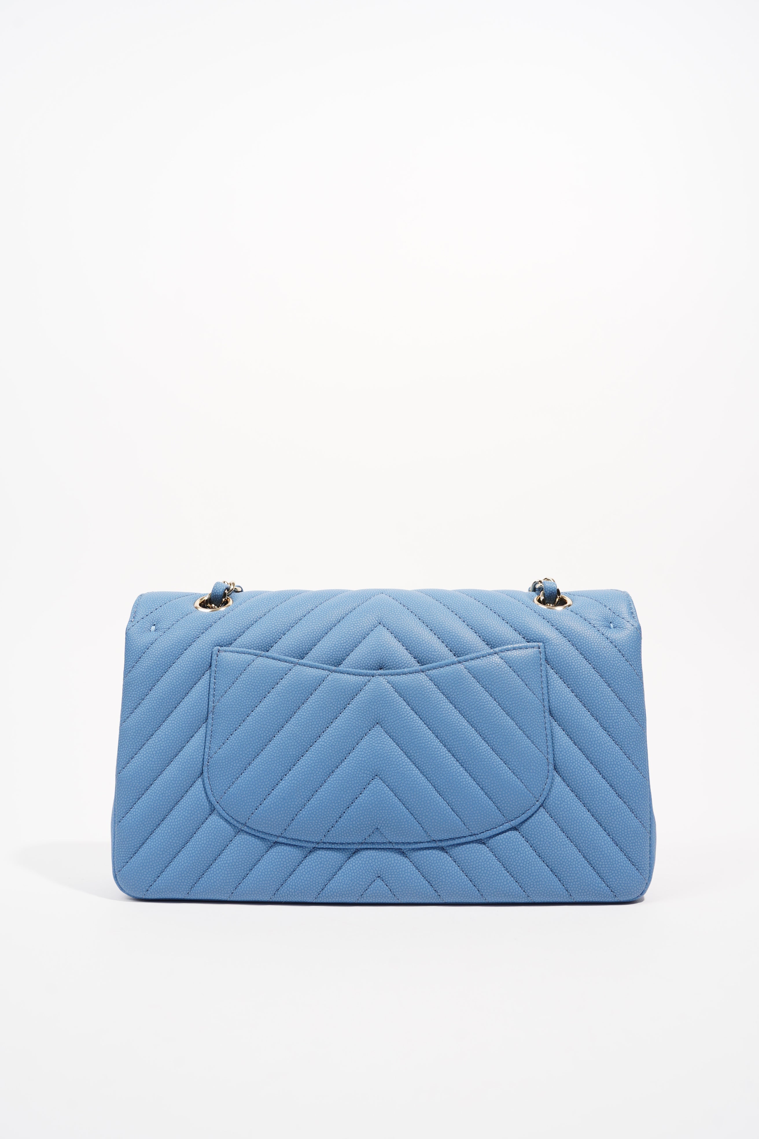 Chanel Womens Quilted Caviar Chevron Classic Double Flap Medium