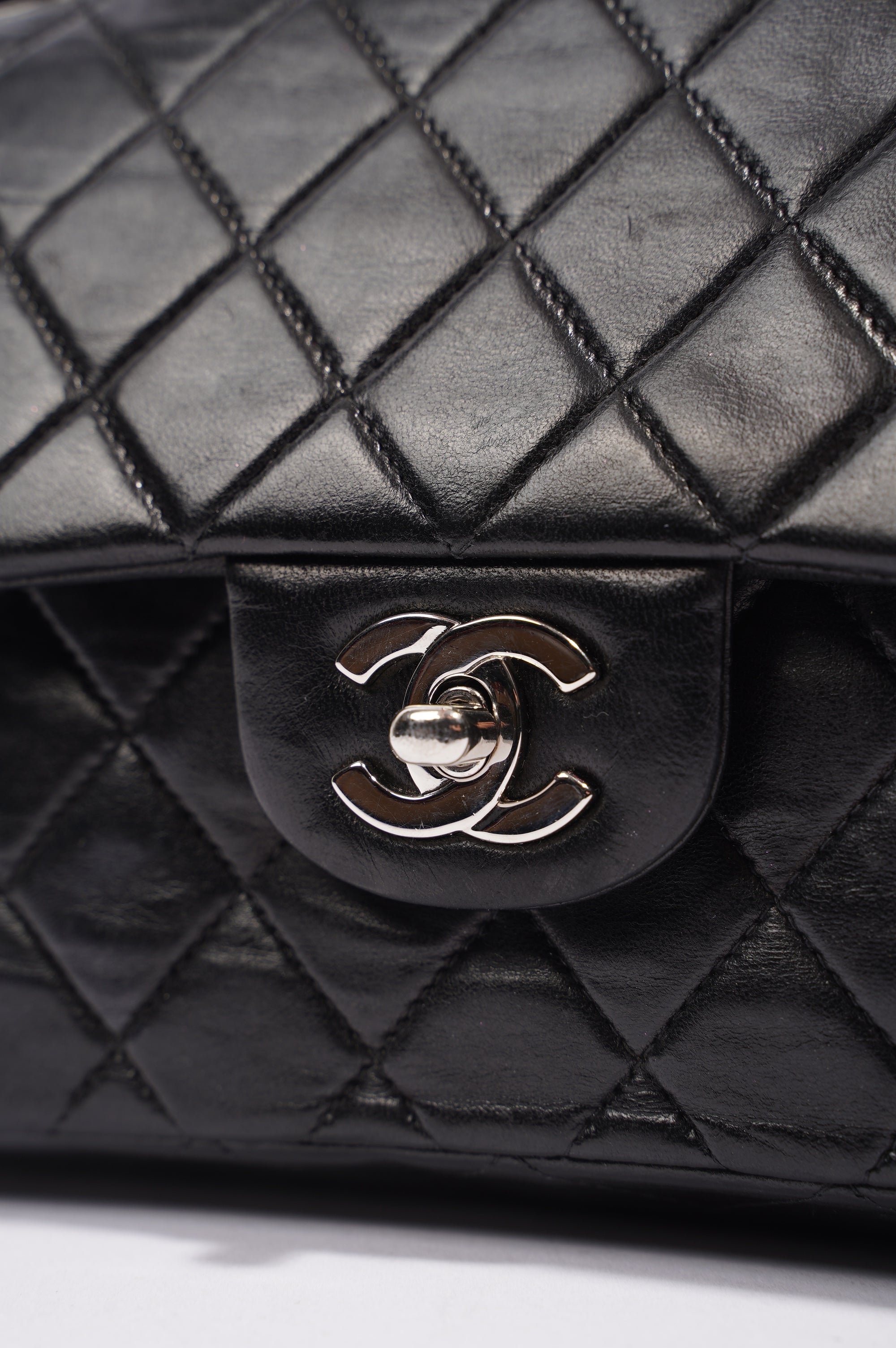 Chanel Womens Lambskin Double Flap Black Small