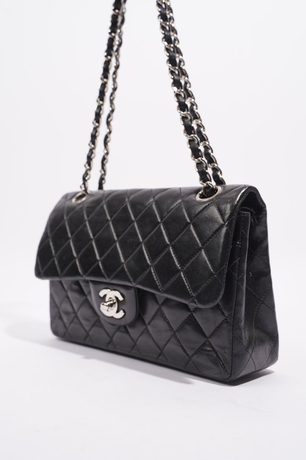 Chanel Womens Lambskin Double Flap Black Small