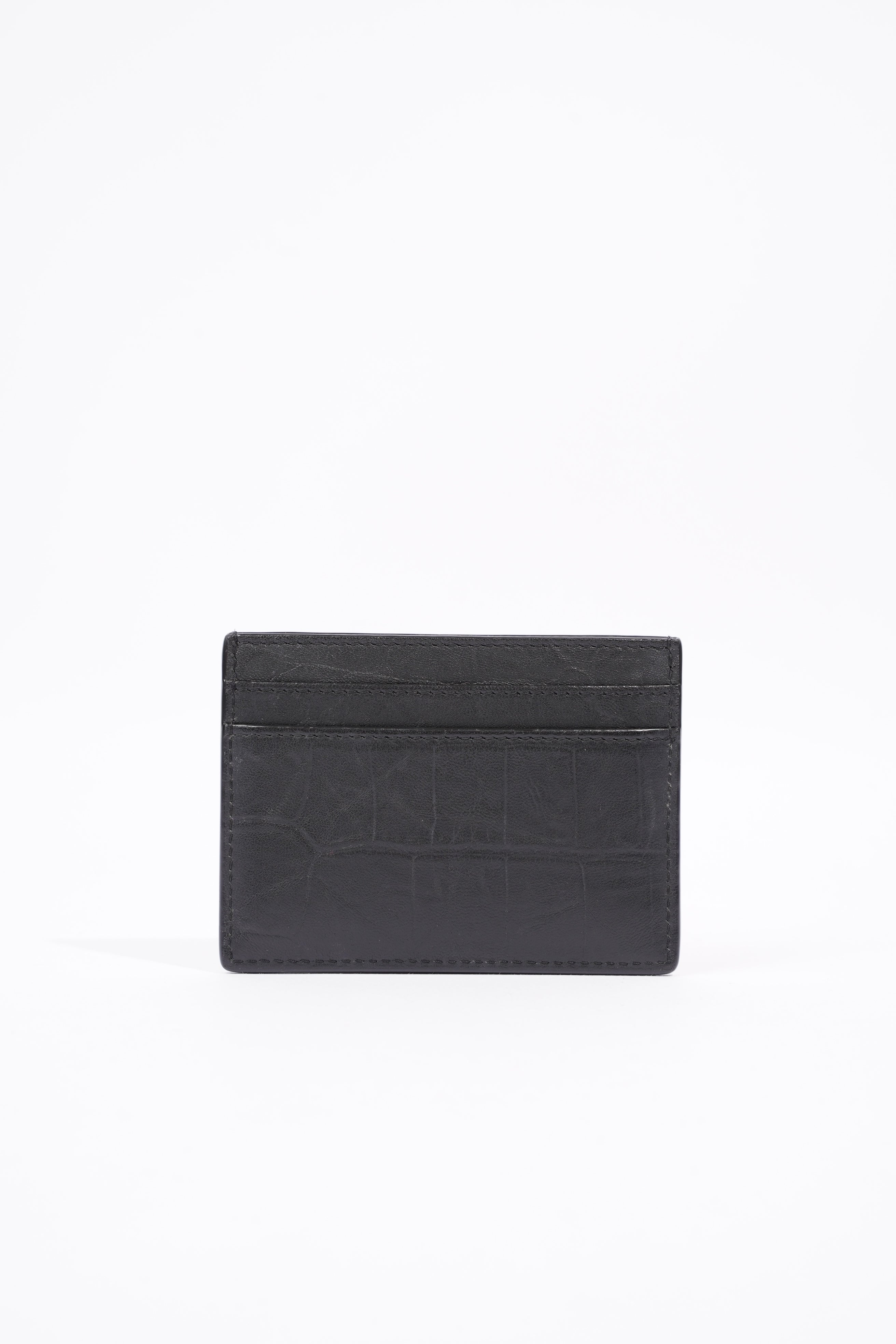 Saint Laurent Womens Card Holder Black Croc Leather