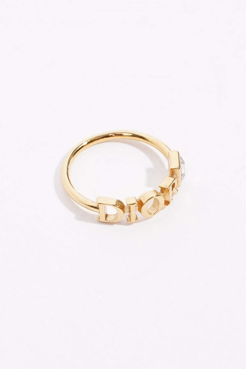 Christian Dior Womens Dior Letters Ring Golden Finish Base Metal Small