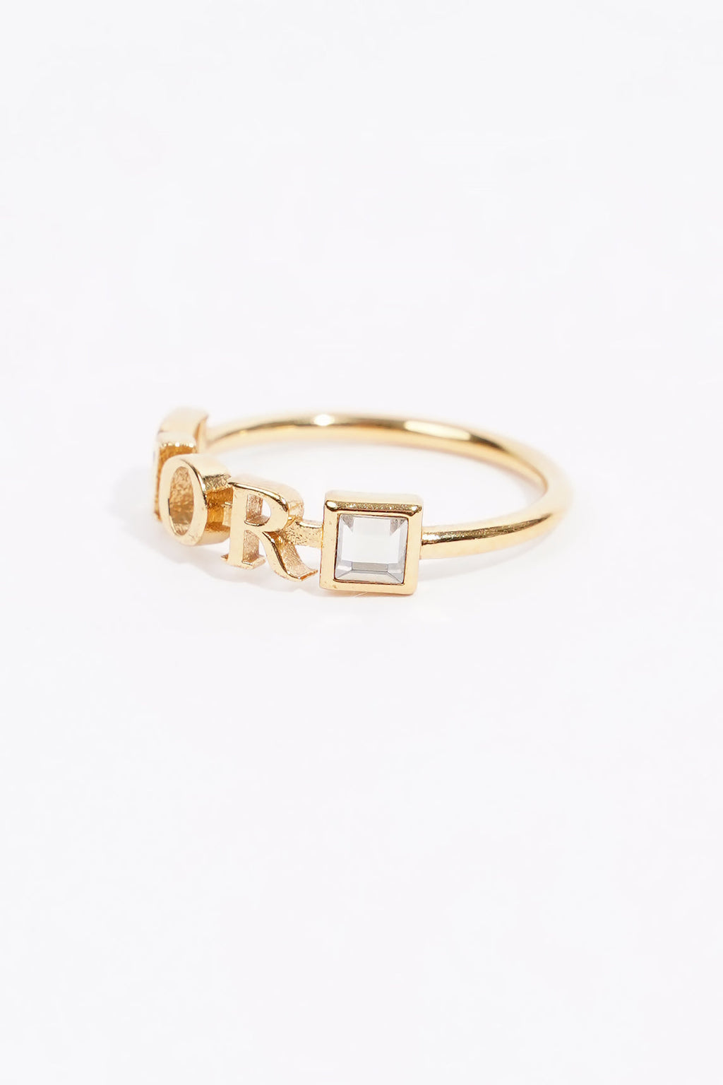 Christian Dior Womens Dior Letters Ring Golden Finish Base Metal Small