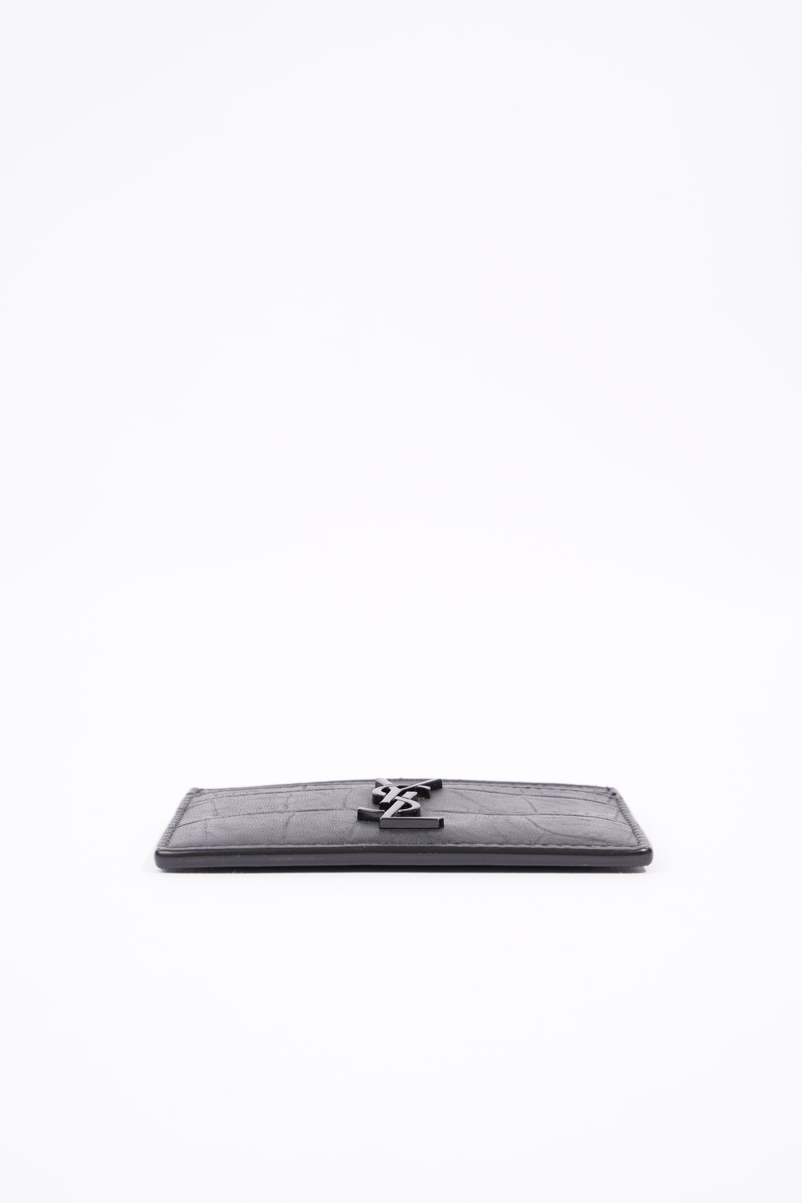 Saint Laurent Womens Card Holder Black Croc Leather