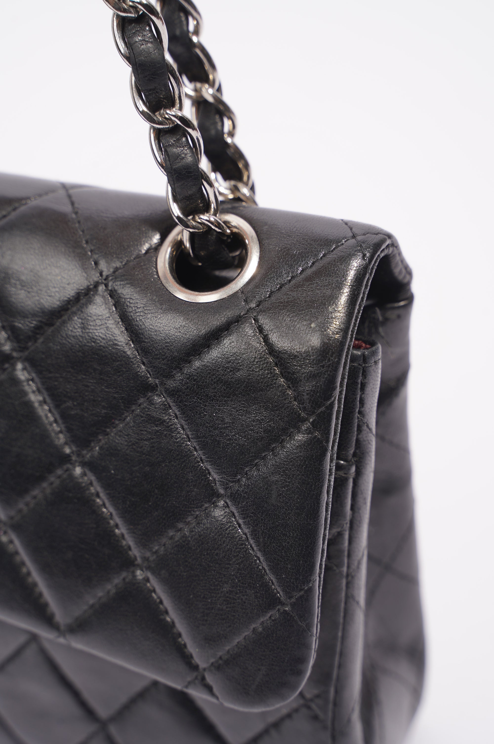 Chanel Womens Lambskin Double Flap Black Small