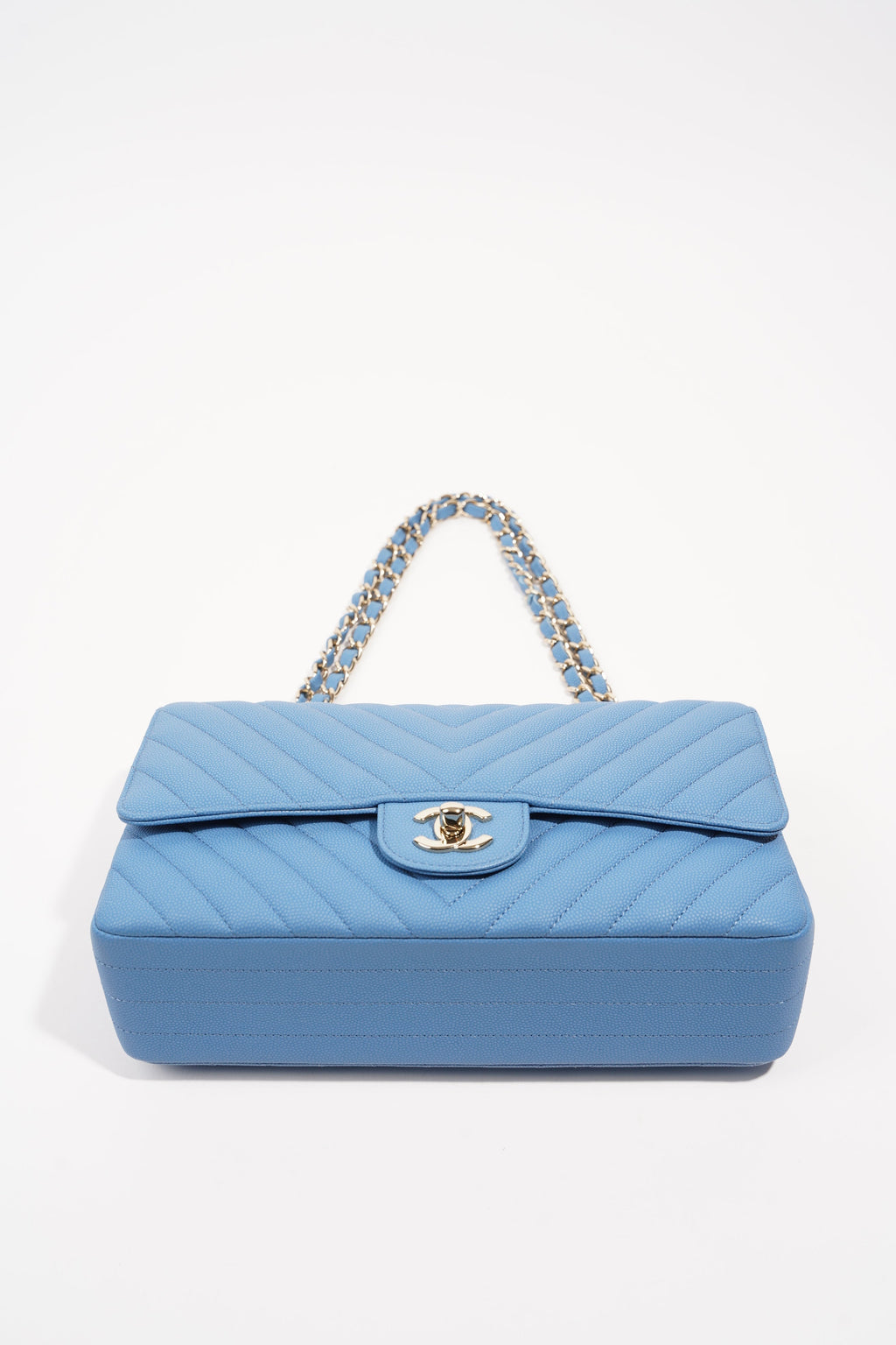 Chanel Womens Quilted Caviar Chevron Classic Double Flap Medium