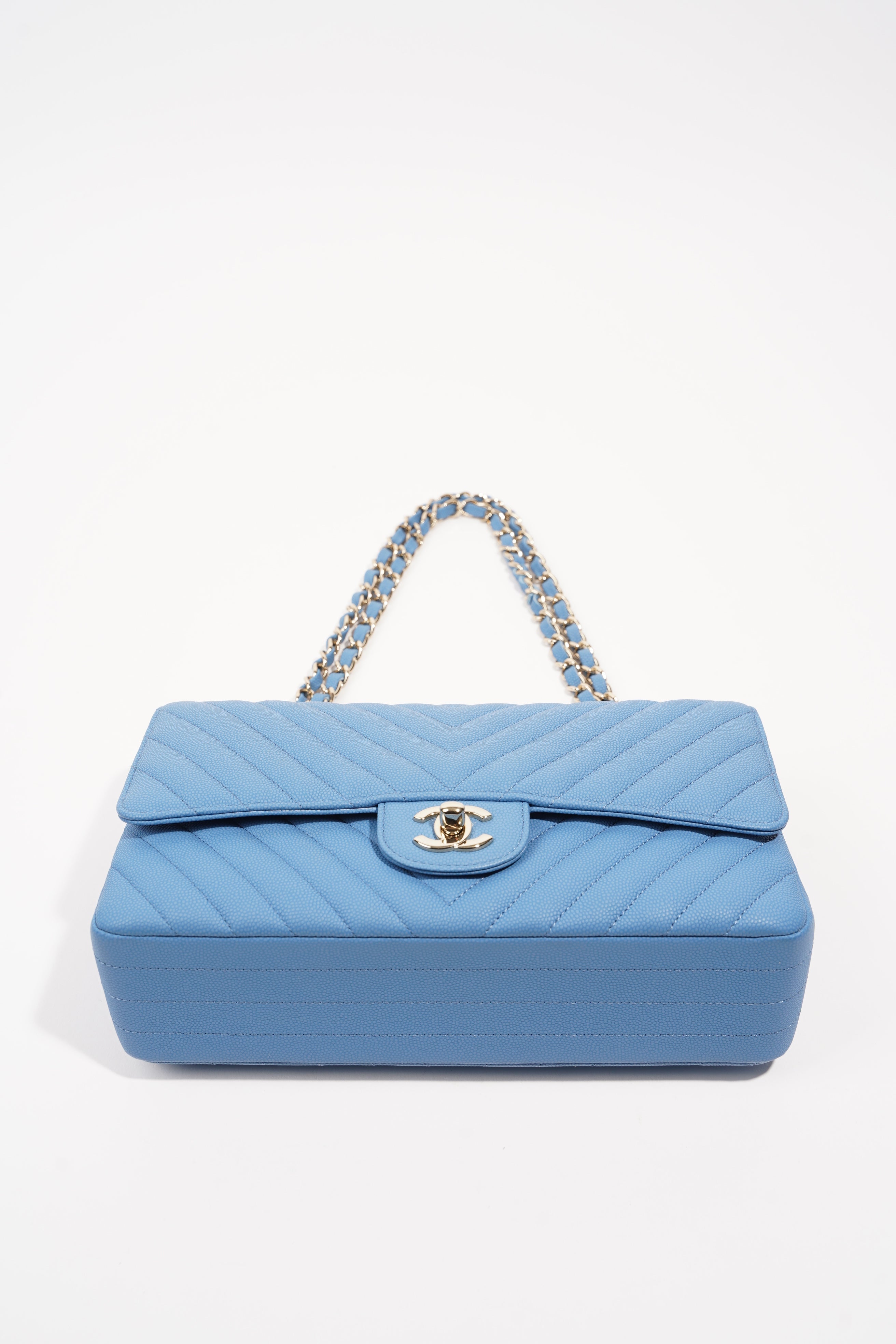 Chanel Womens Quilted Caviar Chevron Classic Double Flap Medium