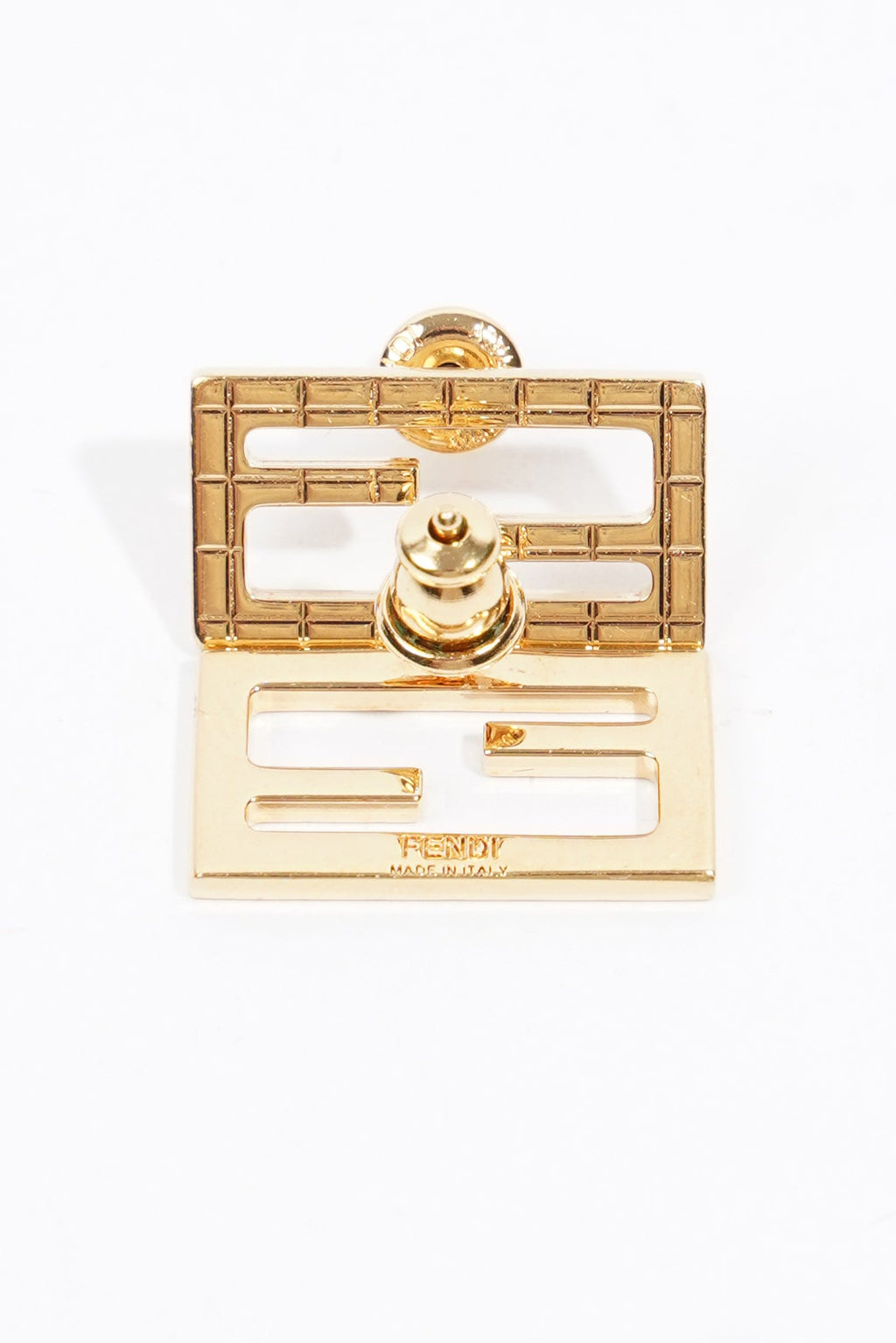 Fendi Baguette Earrings Gold Finish Base Metal