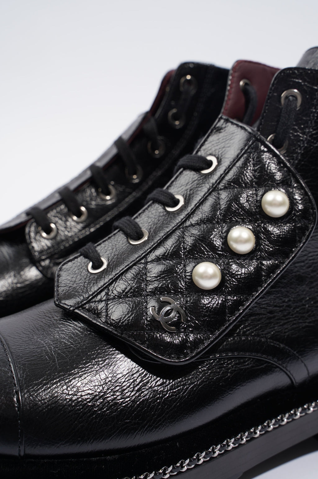 Chanel Womens CC Pearl Detail Boots Black EU 38.5 / UK 5.5