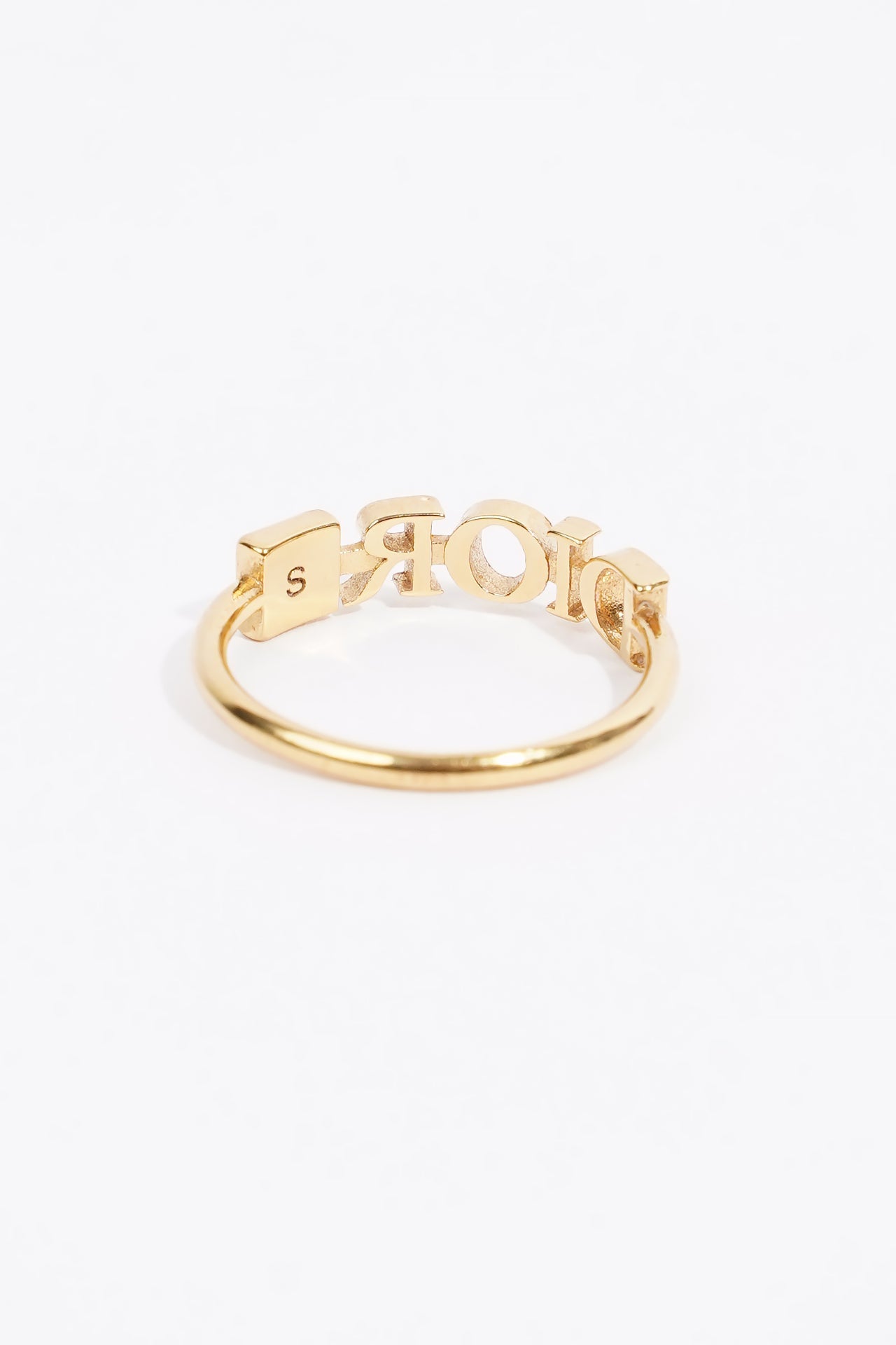 Christian Dior Womens Dior Letters Ring Golden Finish Base Metal Small