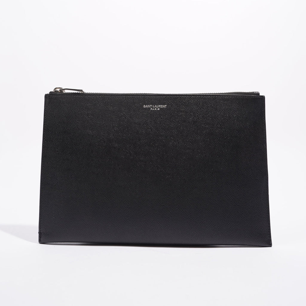 Saint Laurent Womens Paris Logo Stamp Pouch Black