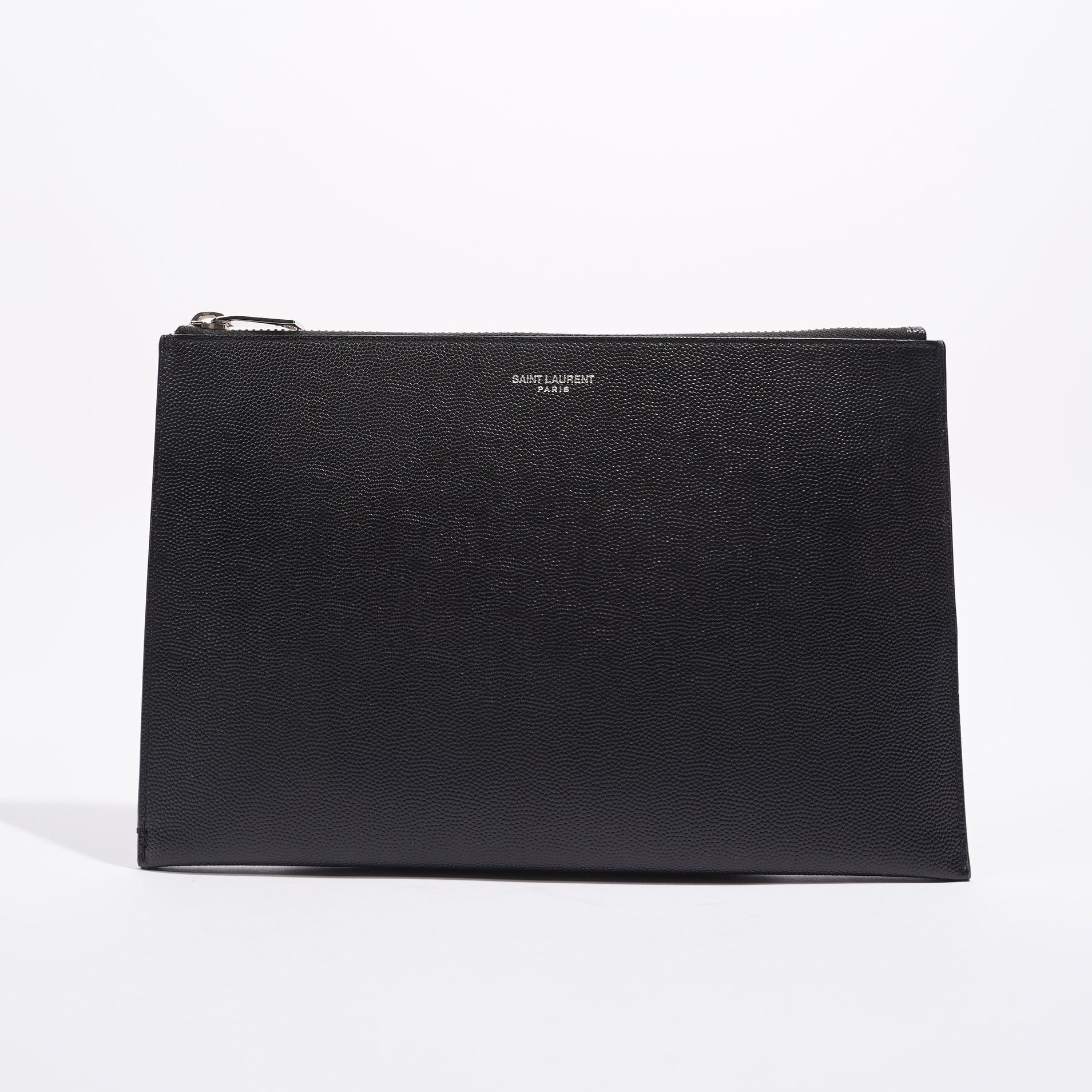 Saint Laurent Womens Paris Logo Stamp Pouch Black