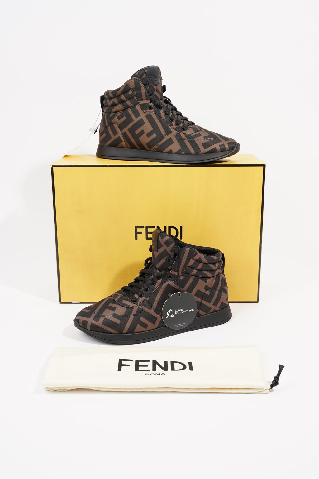 Fendi Womens Logo High Top Sneaker Zucca Monogram EU 36.5 / UK 3.5