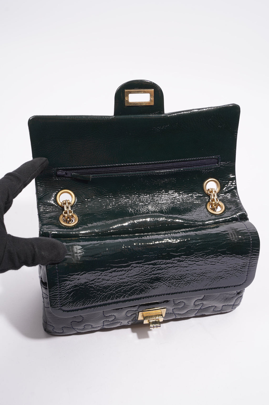 Chanel Womens Classic Puzzle 2.55 Reissue Green Patent Leather
