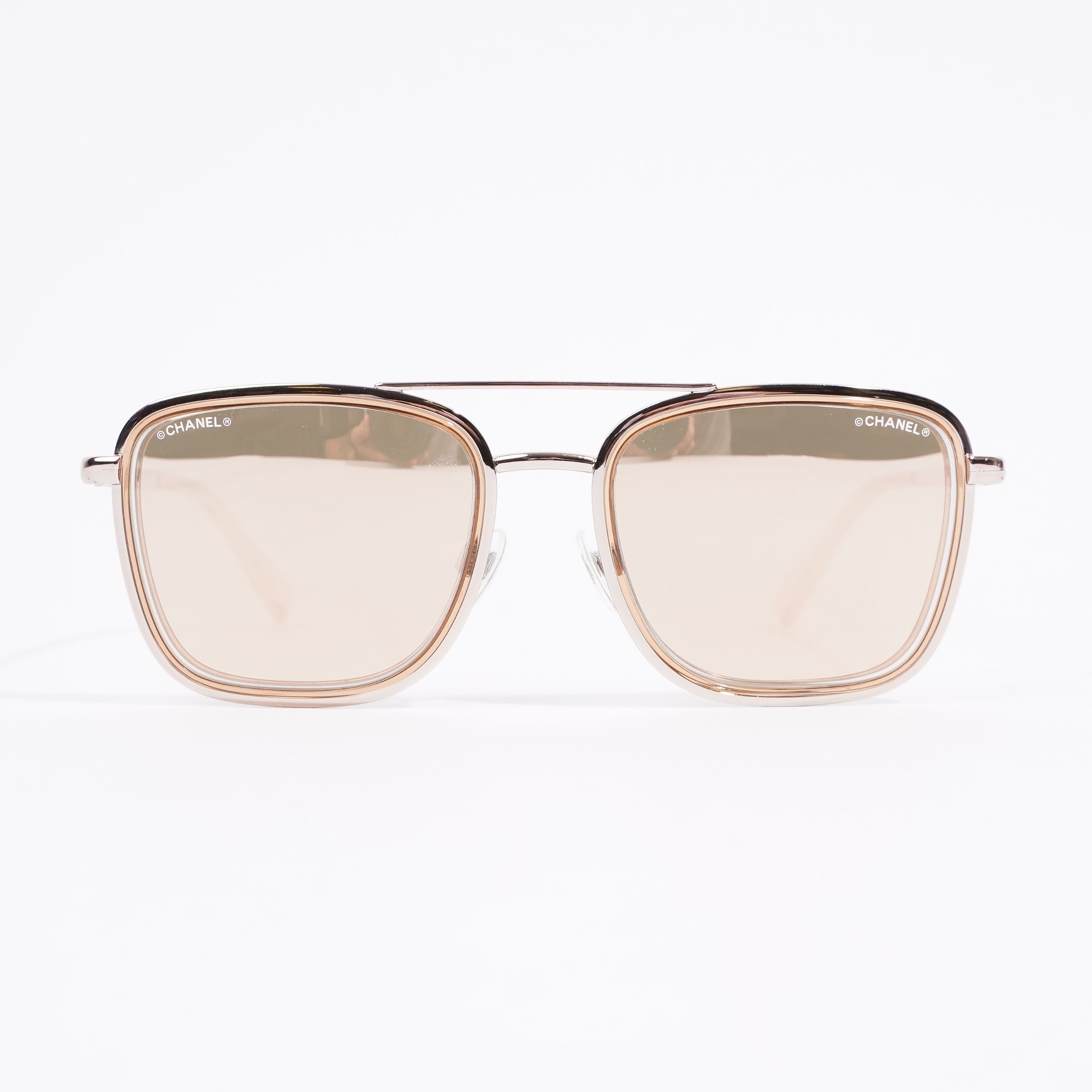 Chanel Metal Pilot Sunglasses Rose Gold Metal Acetate 140