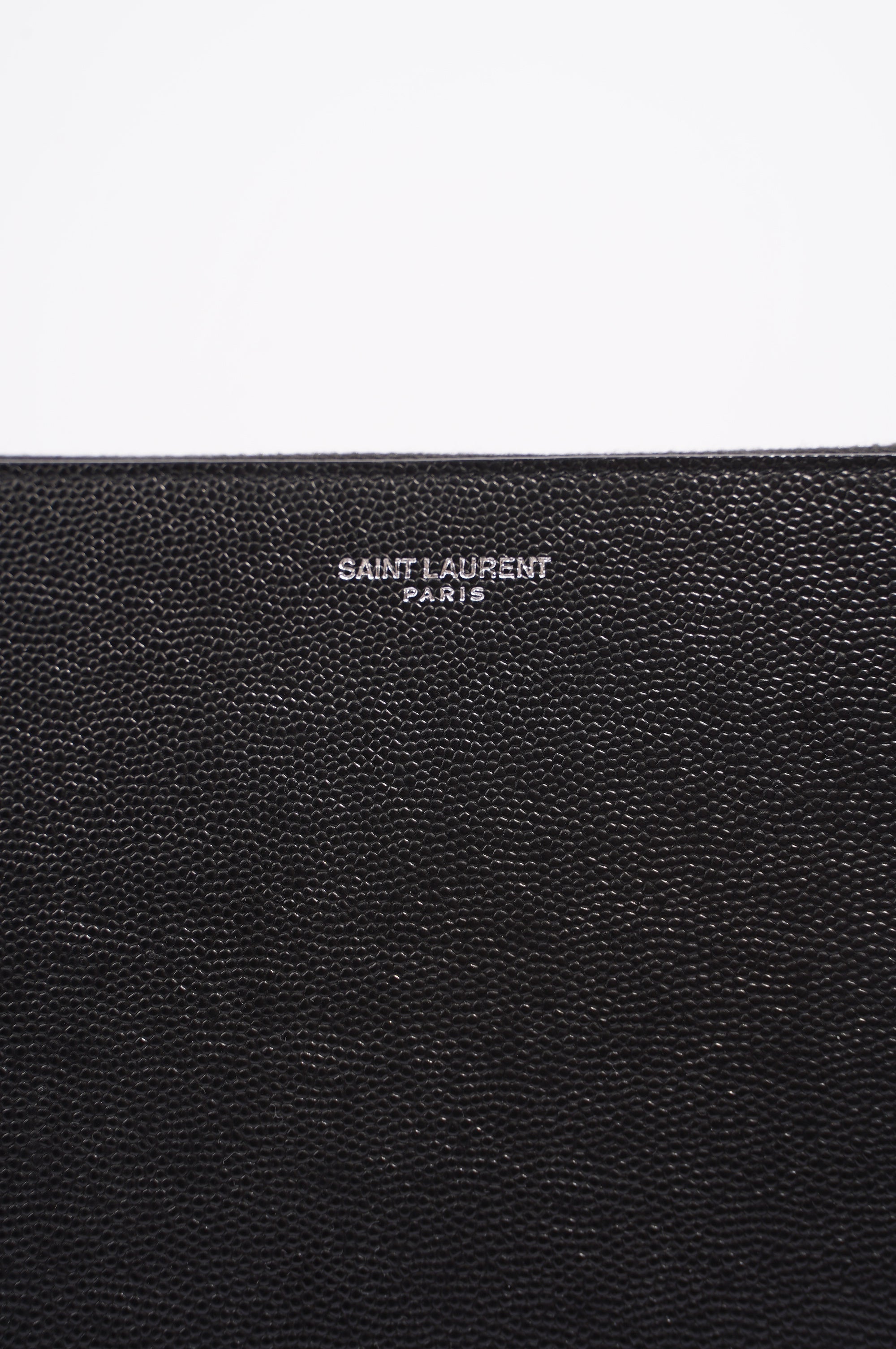 Saint Laurent Womens Paris Logo Stamp Pouch Black