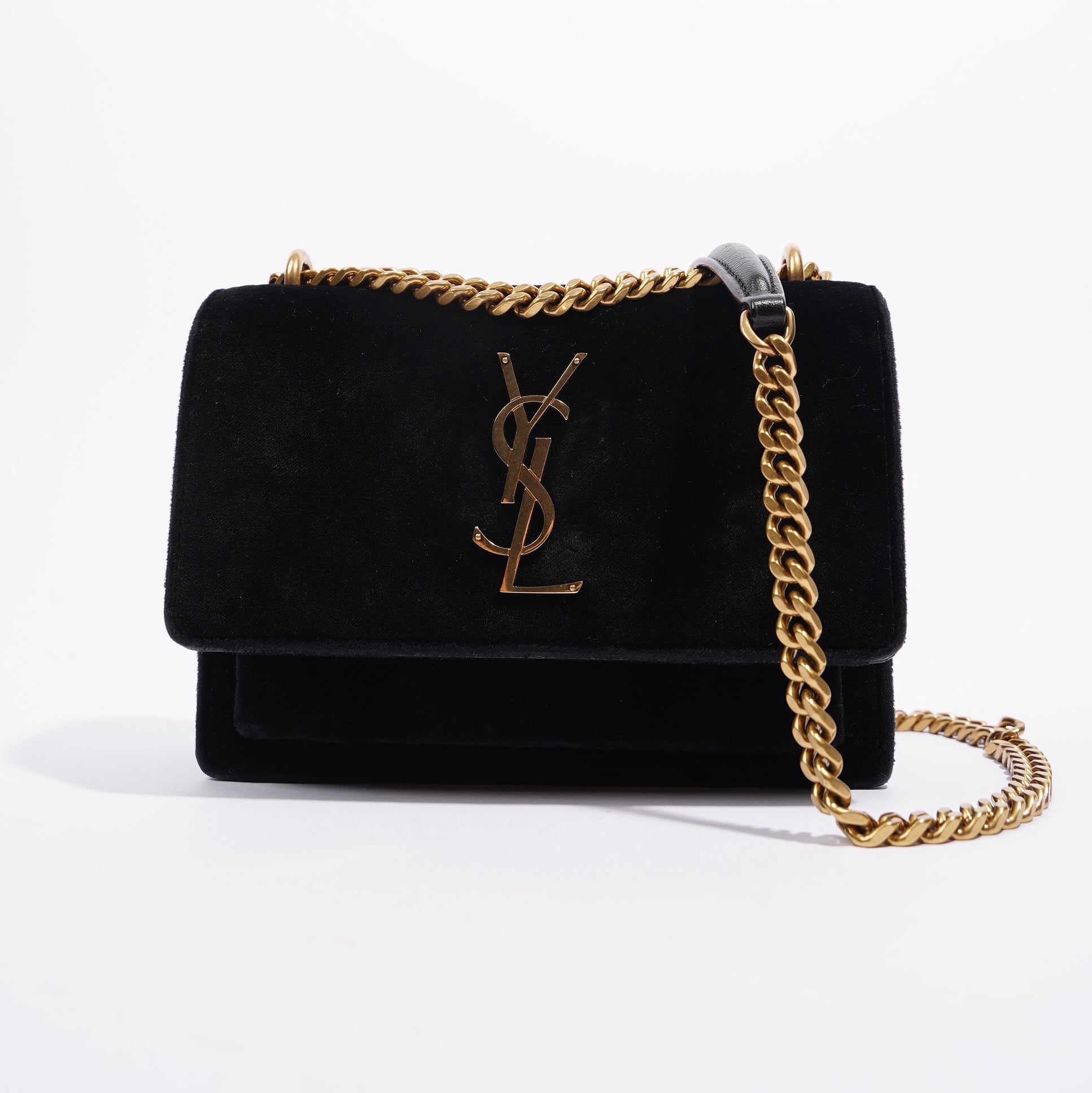 Saint Laurent Womens Sunset Black Velvet Small
