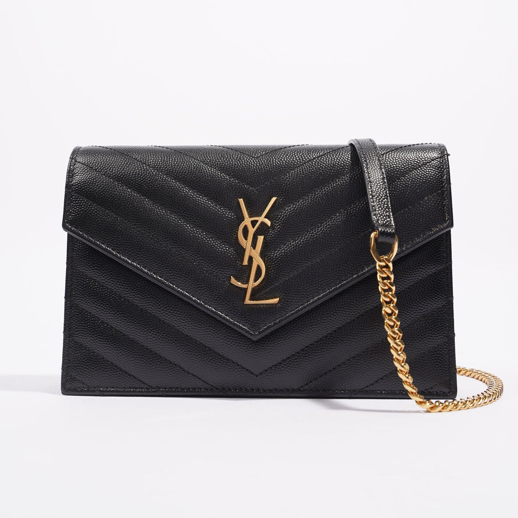 Saint Laurent Womens Cassandre Wallet on Chain Black Leather