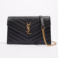 Saint Laurent Womens Cassandre Wallet on Chain Black Leather
