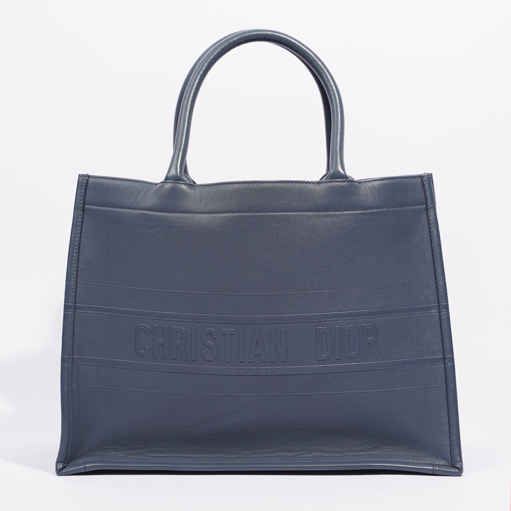Christian Dior Womens Leather Book Tote Navy Medium