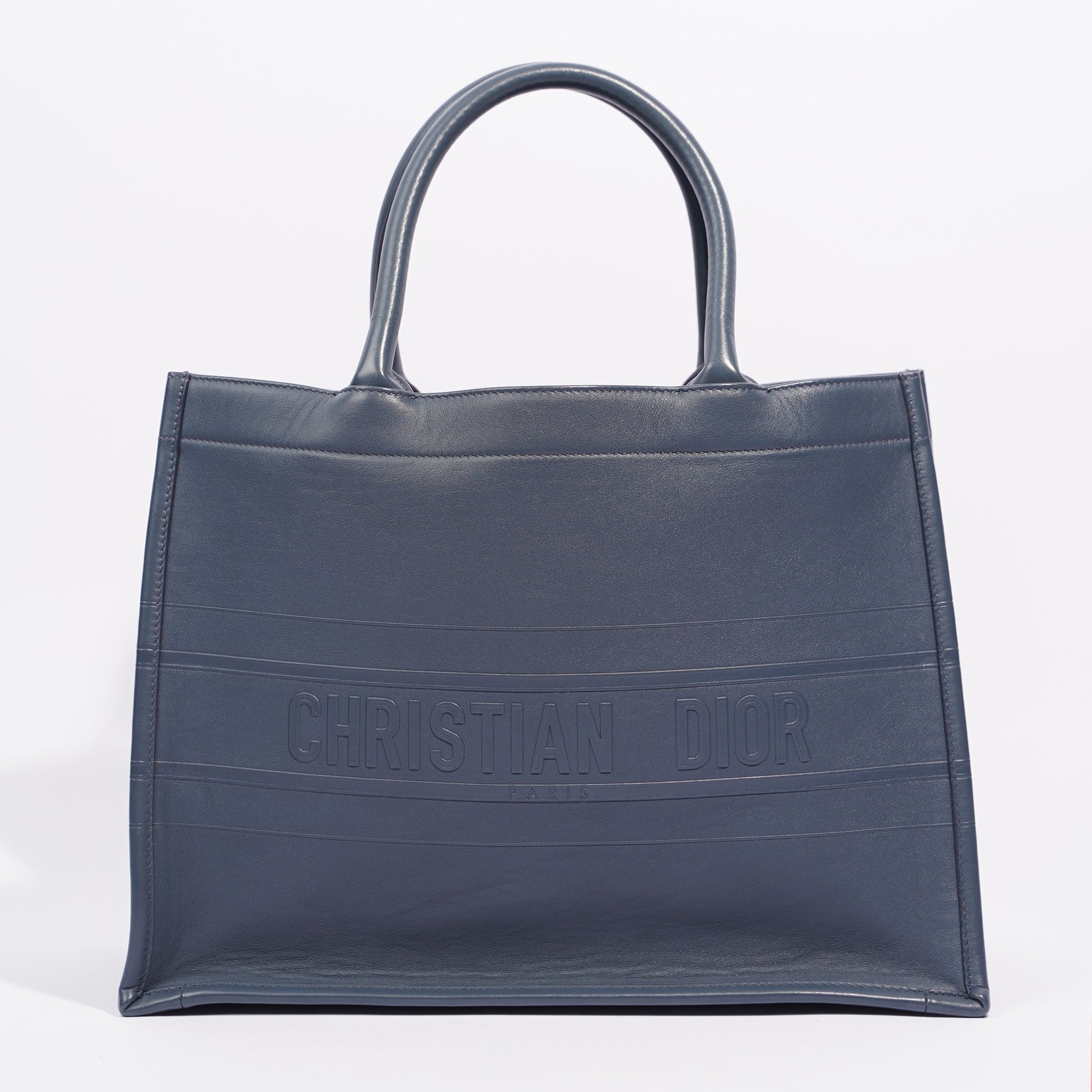 Christian Dior Womens Leather Book Tote Navy Medium