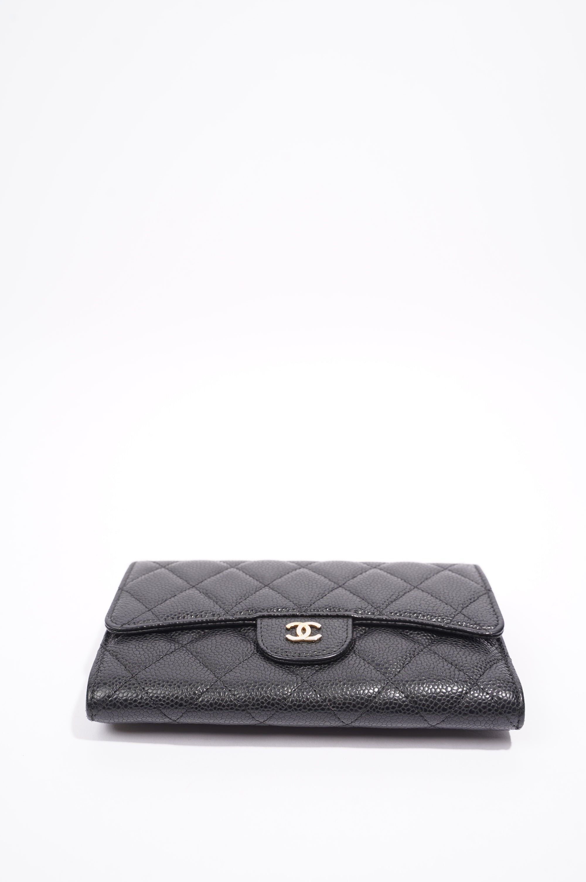 Chanel Quilted Classic Flap Wallet Black Caviar Leather
