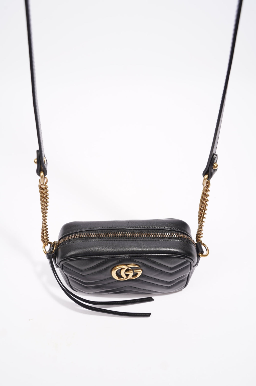 Gucci Womens Marmont Zip Black Leather Mini